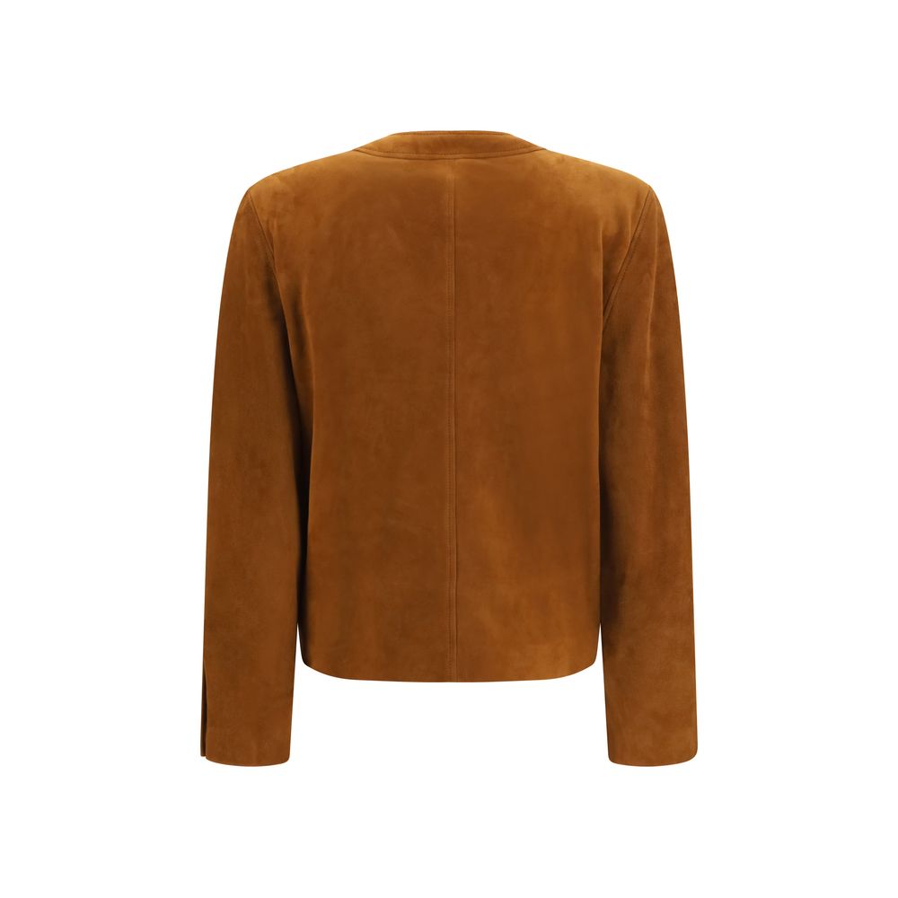 Saint Laurent Brown Lambskin Suede Short Jacket with Cassandre Medallion Buttons