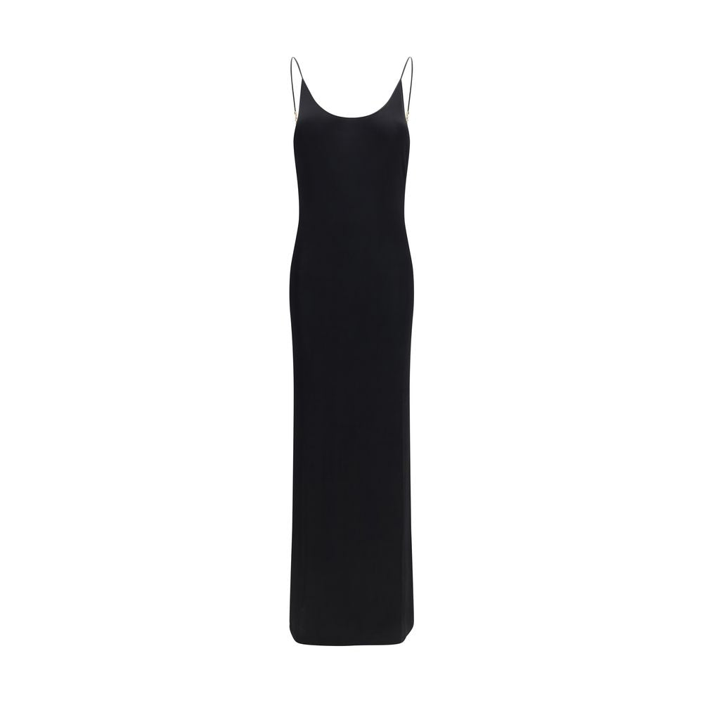 Saint Laurent Black Backless Knit Maxi Dress with Cassandre Chain Detail