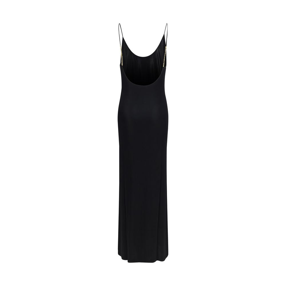Saint Laurent Black Backless Knit Maxi Dress with Cassandre Chain Detail