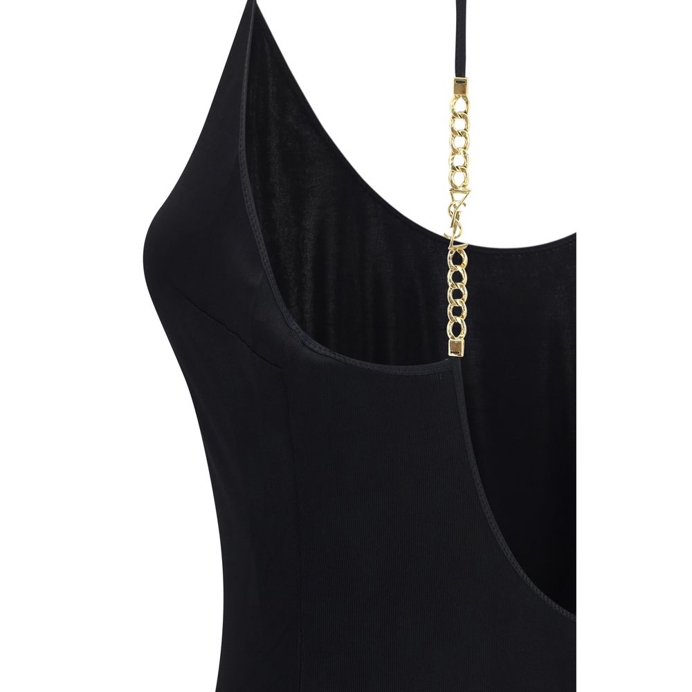 Saint Laurent Black Backless Knit Maxi Dress with Cassandre Chain Detail