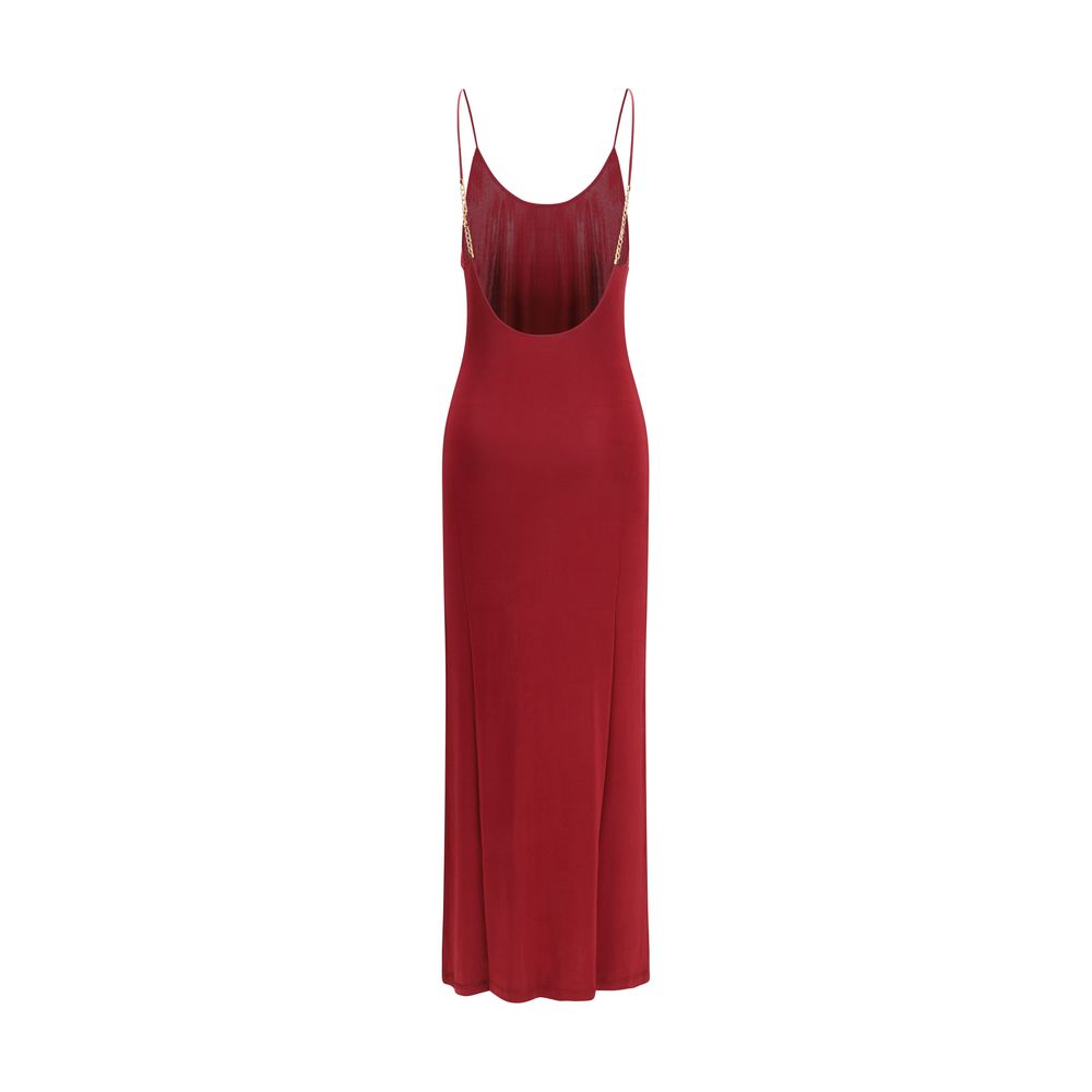 Saint Laurent Bordeaux Backless Knit Maxi Dress with Cassandre Chain Detail