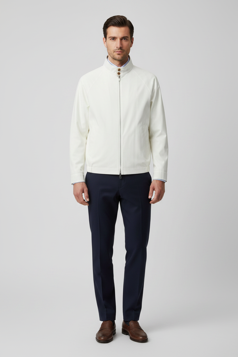 Brunello Cucinelli Windproof Zip Jacket in White | SS26