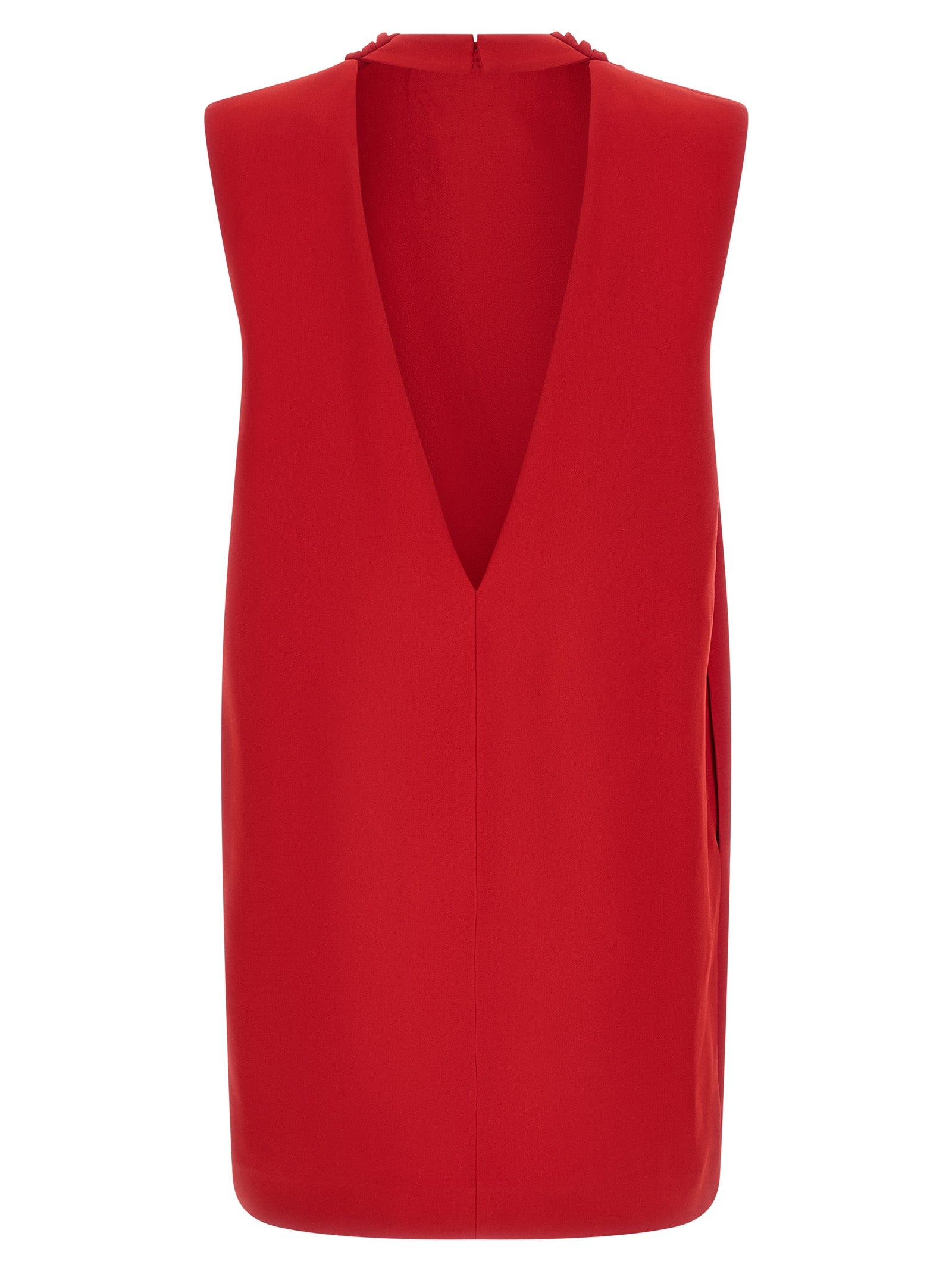 Valentino Garavani 'Solid' Red Silk Cady Short Dress with Draped Neckline & V-Back