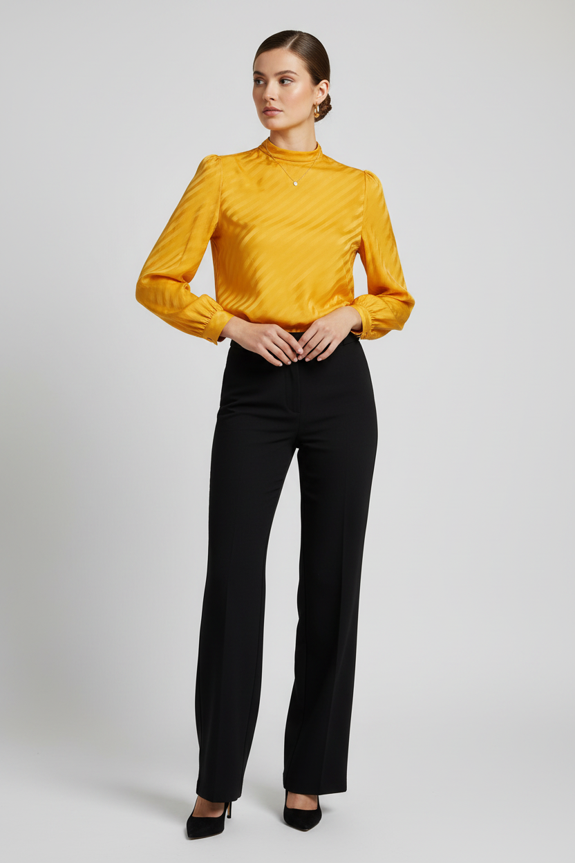 Valentino Garavani 'Mossi' Yellow Silk Jacquard Blouse with VLogo Diagonal Stripes