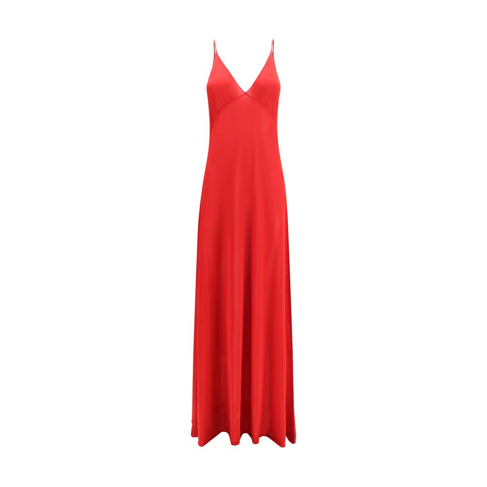 Fendi Red Silk Slip Dress with Deep V-Neck & Slim Shoulder Straps