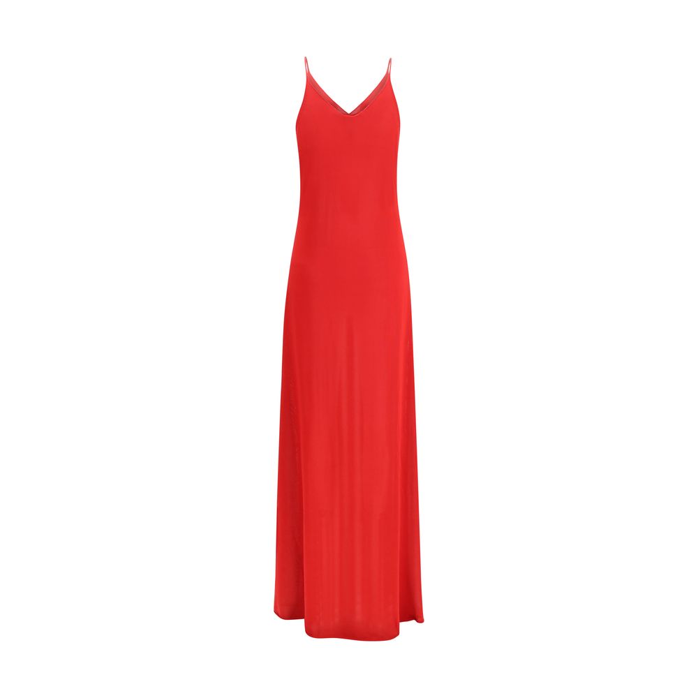 Fendi Red Silk Slip Dress with Deep V-Neck & Slim Shoulder Straps