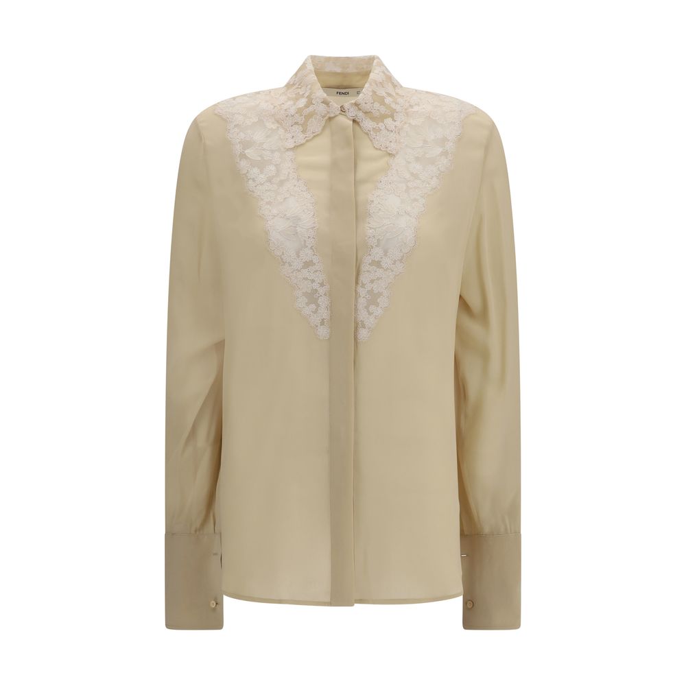 Fendi Peonia Lace Georgette Silk Blouse — Beige | Women