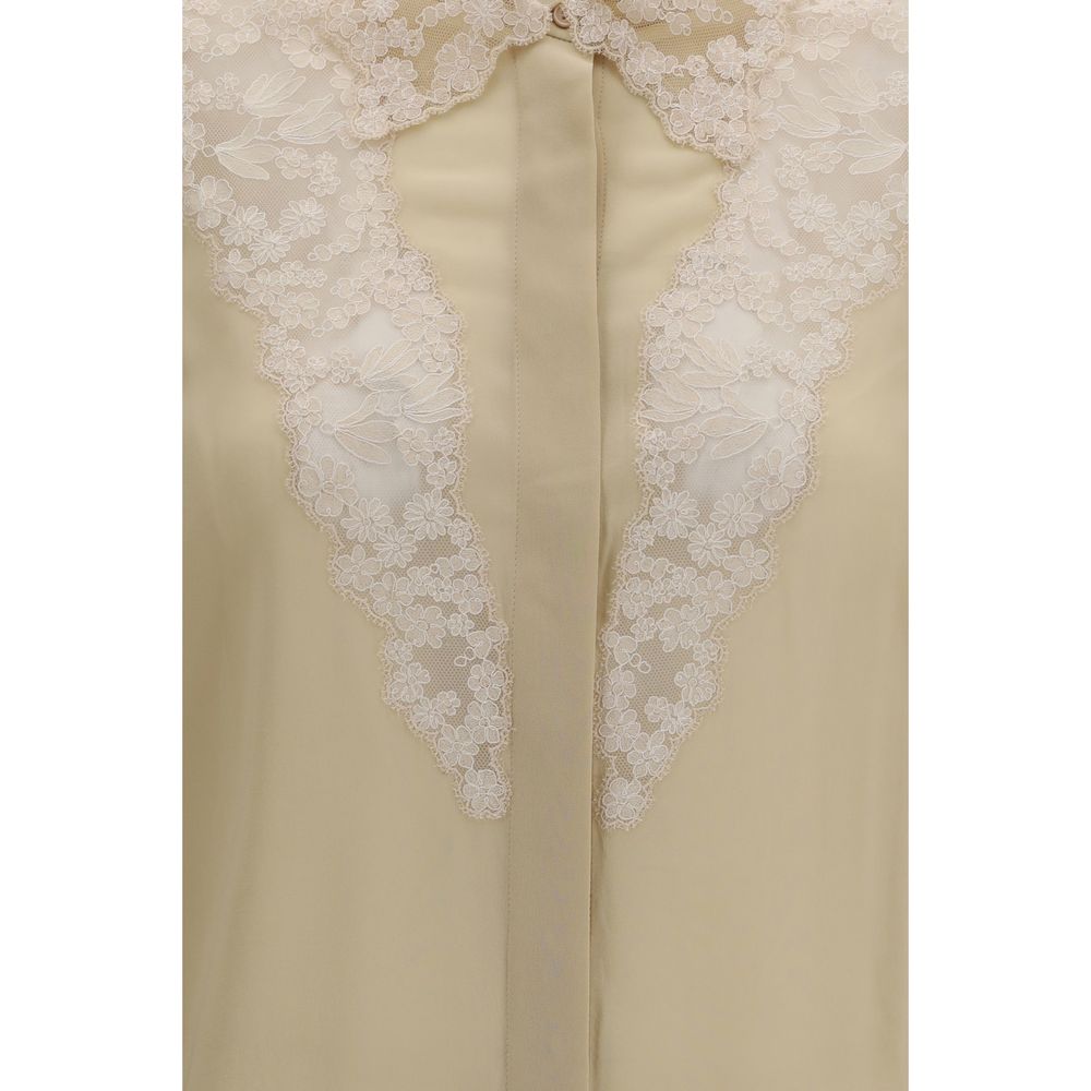 Fendi Peonia Lace Georgette Silk Blouse — Beige | Women