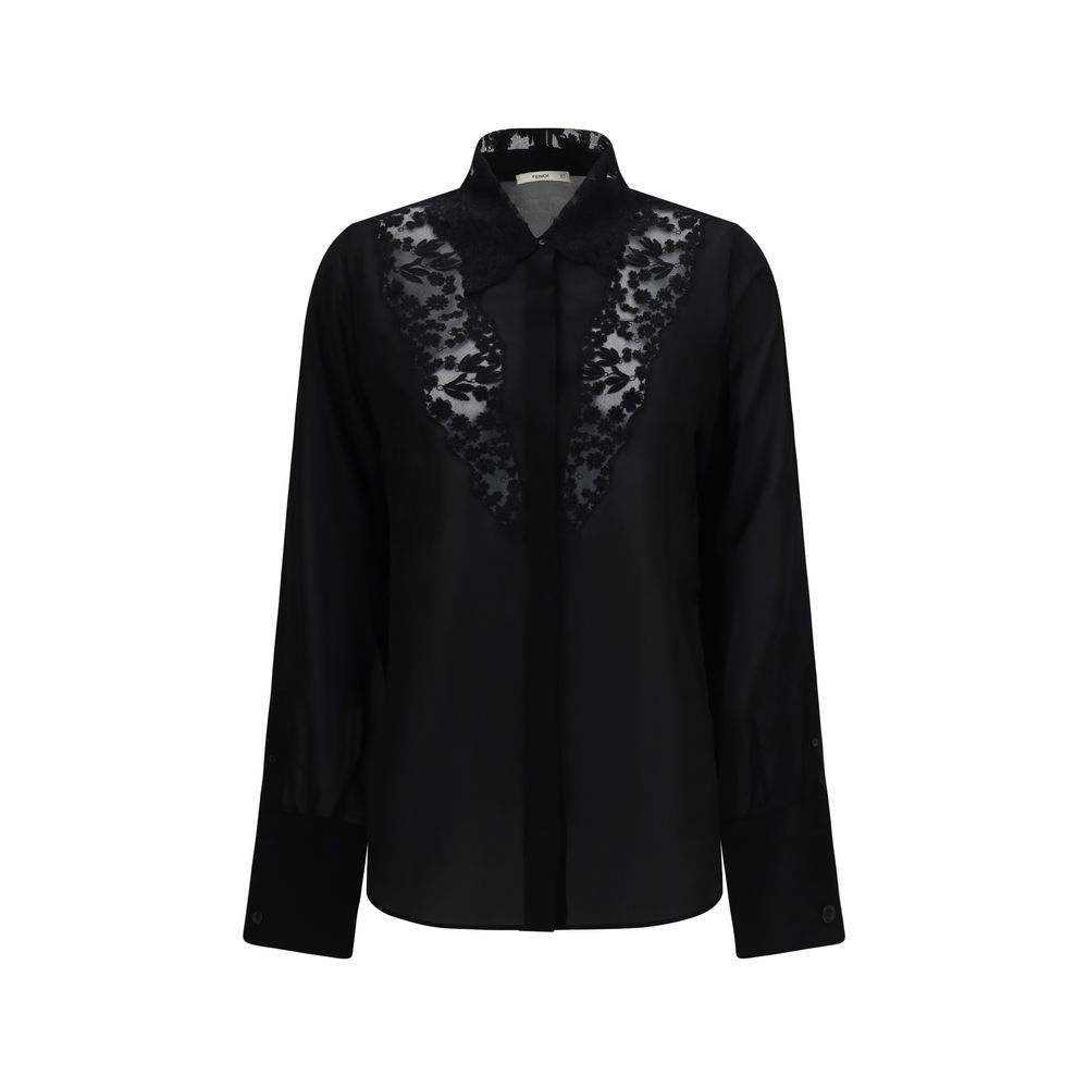 Fendi Peonia Lace Georgette Silk Blouse — Black | Women