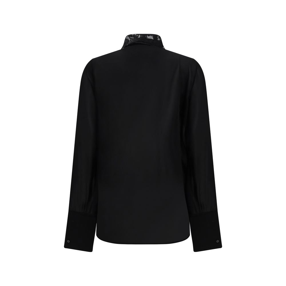 Fendi Peonia Lace Georgette Silk Blouse — Black | Women