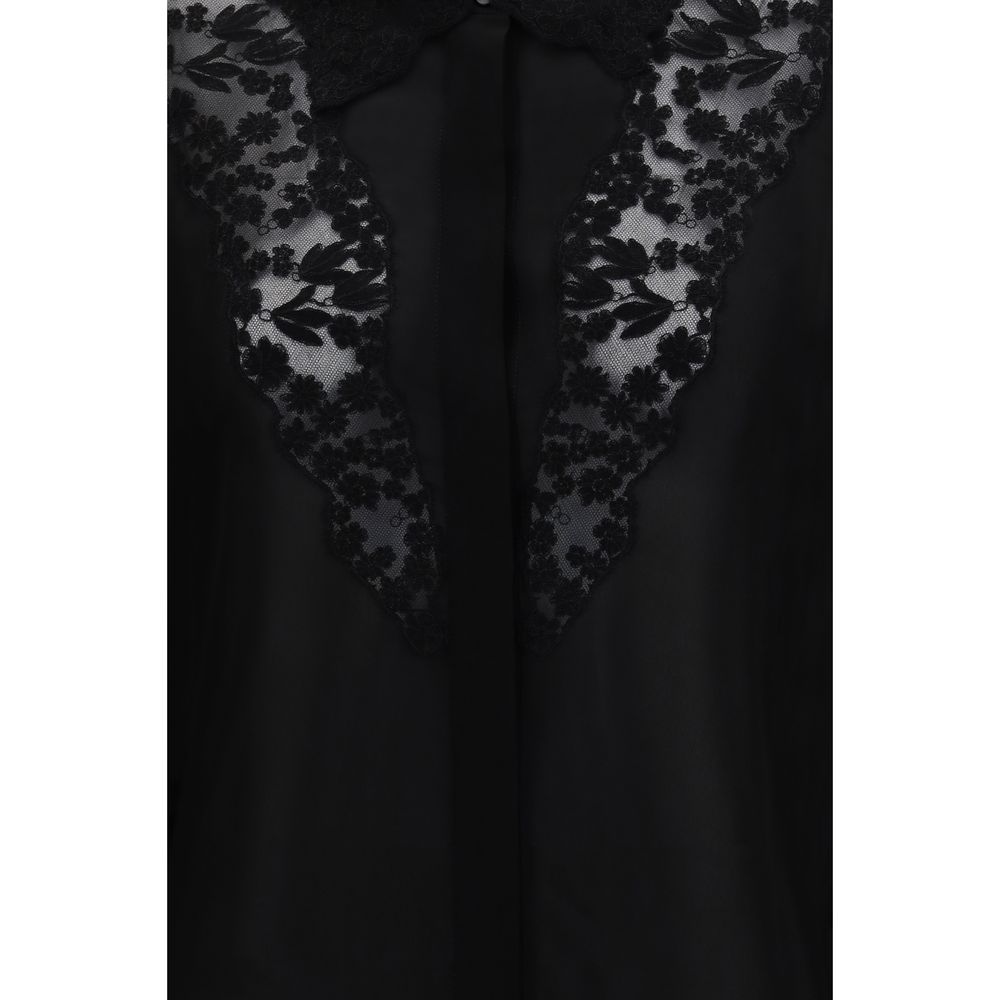 Fendi Peonia Lace Georgette Silk Blouse — Black | Women