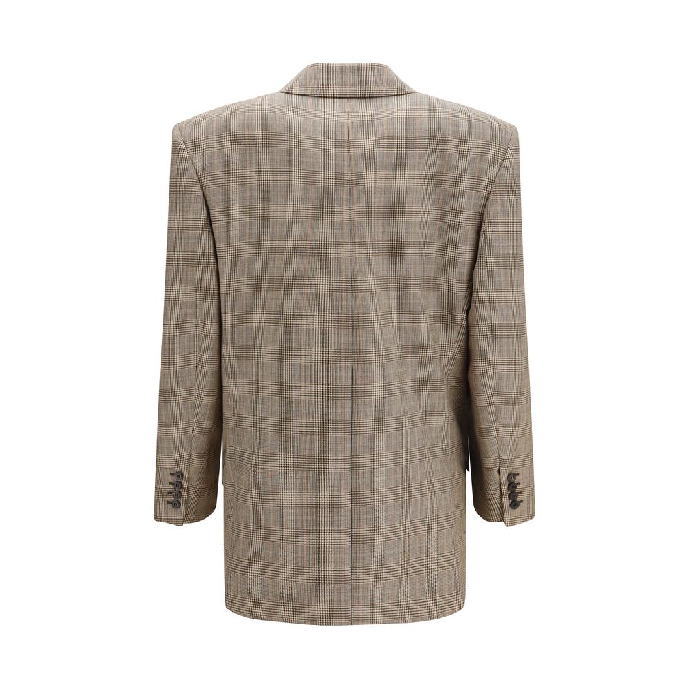 Saint Laurent Prince of Wales Houndstooth Wool Blazer — Beige | Women