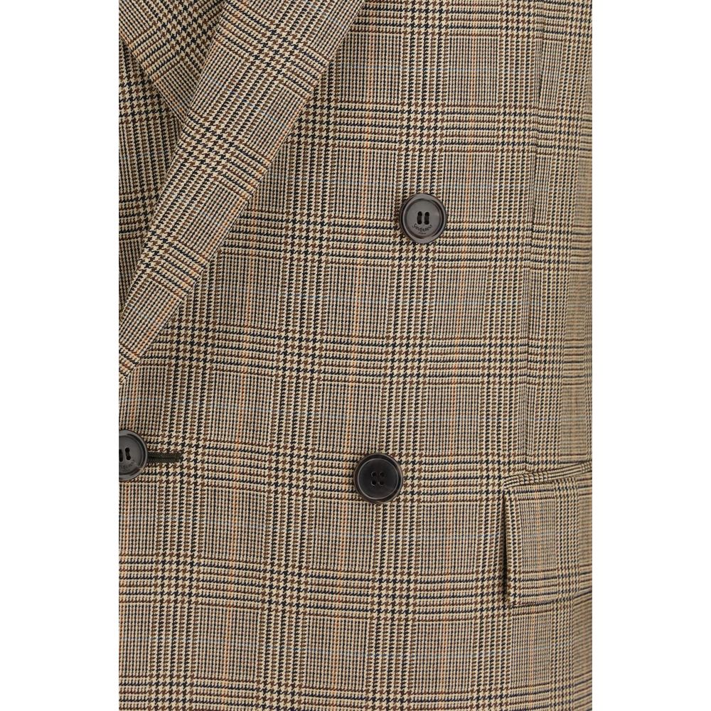 Saint Laurent Prince of Wales Houndstooth Wool Blazer — Beige | Women