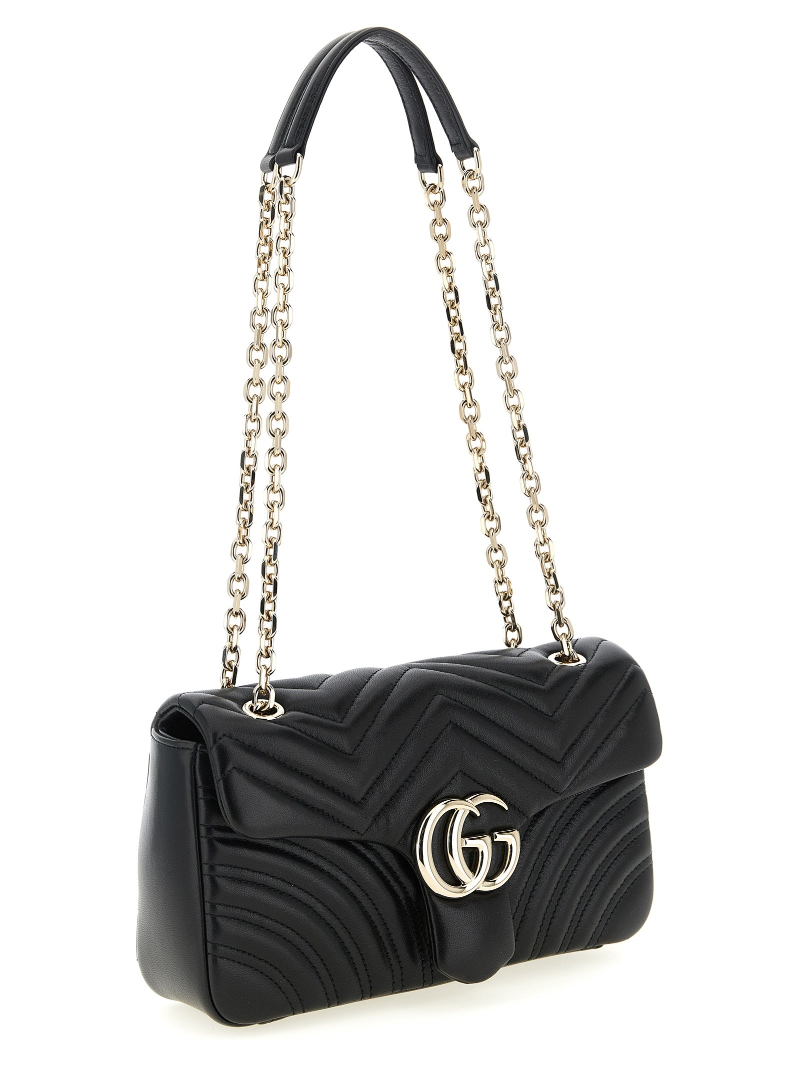 Gucci GG Marmont Matelassé Shoulder Bag — Black Chevron Lambskin | Women