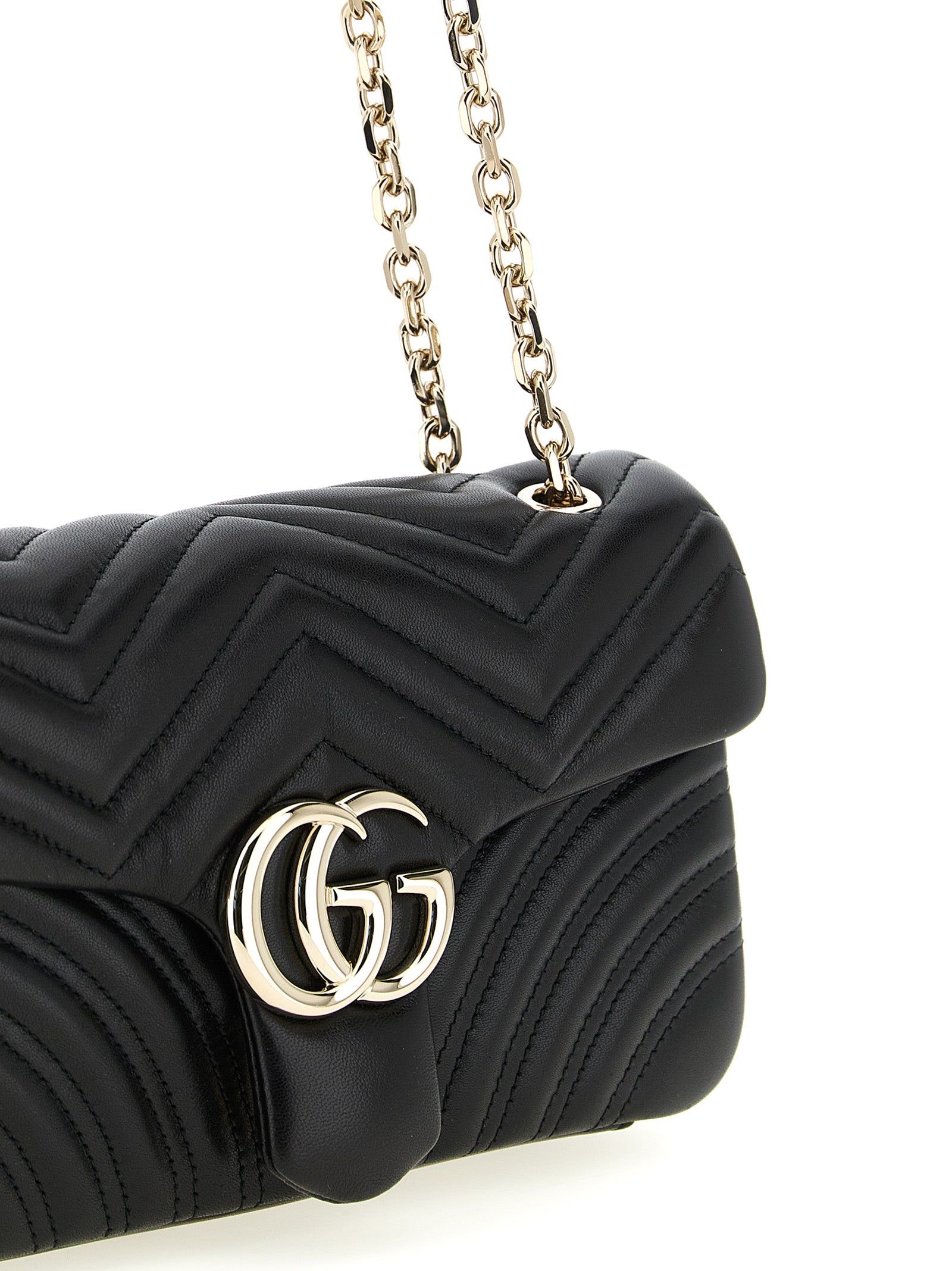 Gucci GG Marmont Matelassé Shoulder Bag — Black Chevron Lambskin | Women