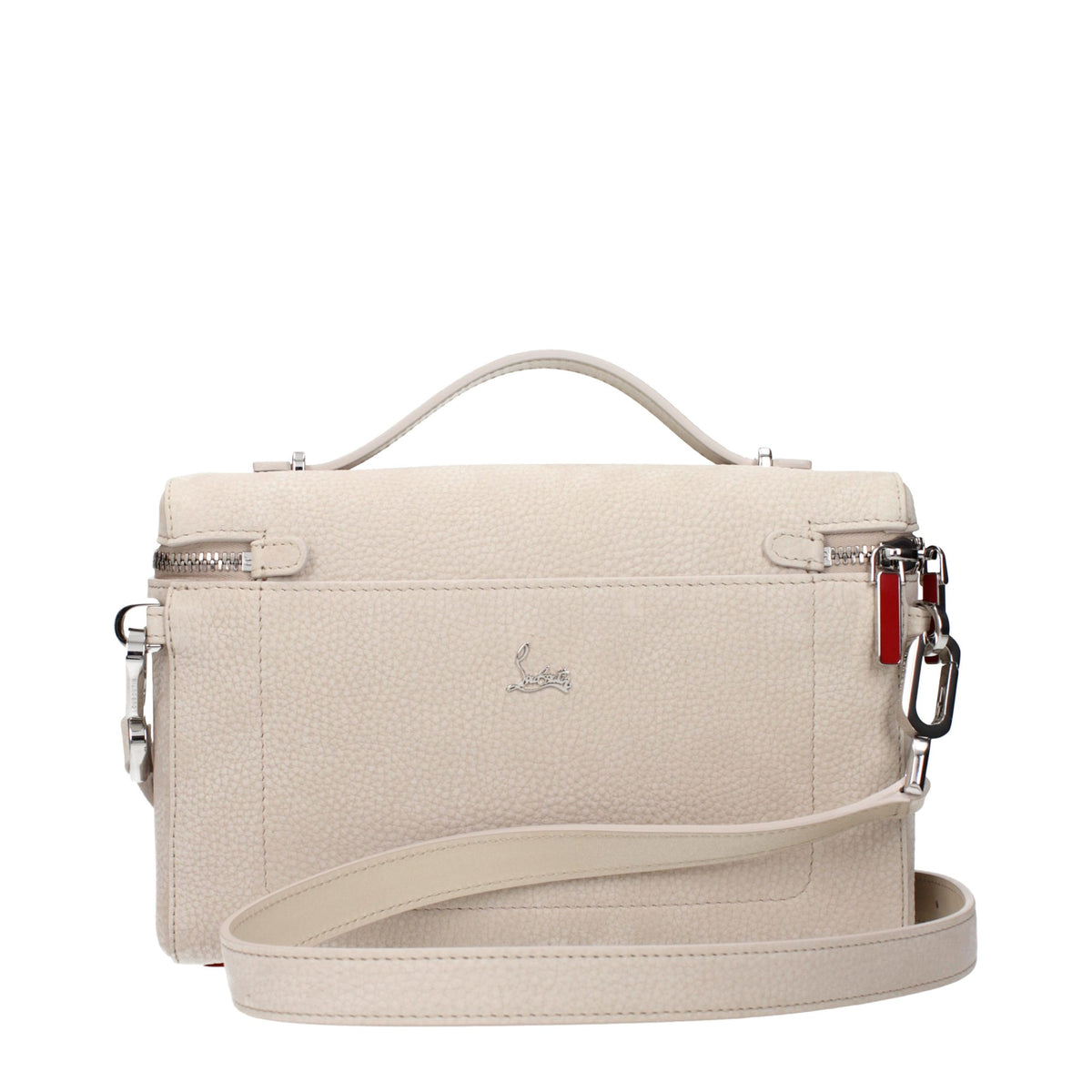 Christian Louboutin Beige Suede Handbag Logo Adjustable Removable Shoulder Strap Women