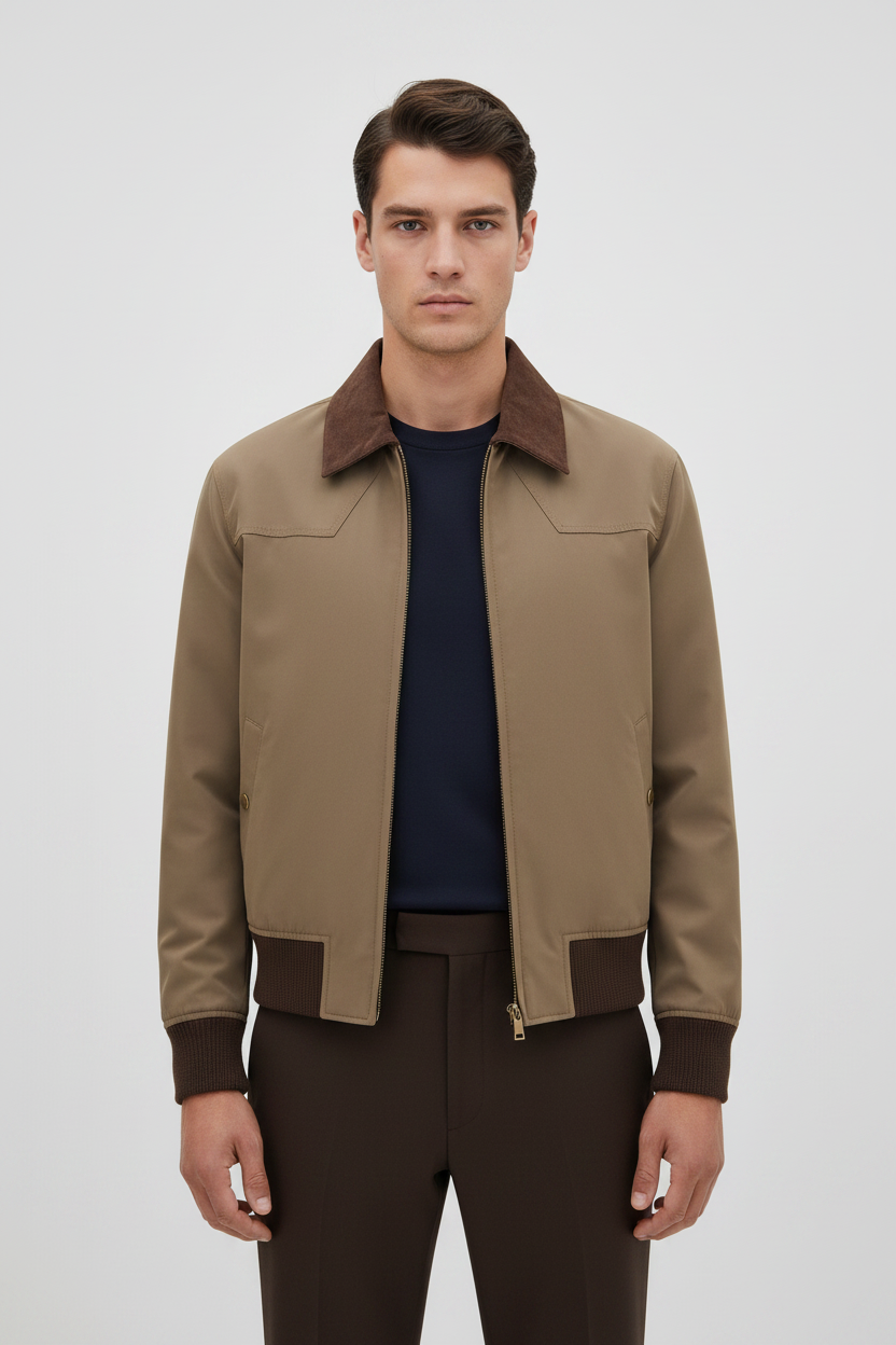 Prada Brown Cotton Polyamide Jacket Corduroy Collar Quilted Lining Snap Button AW26