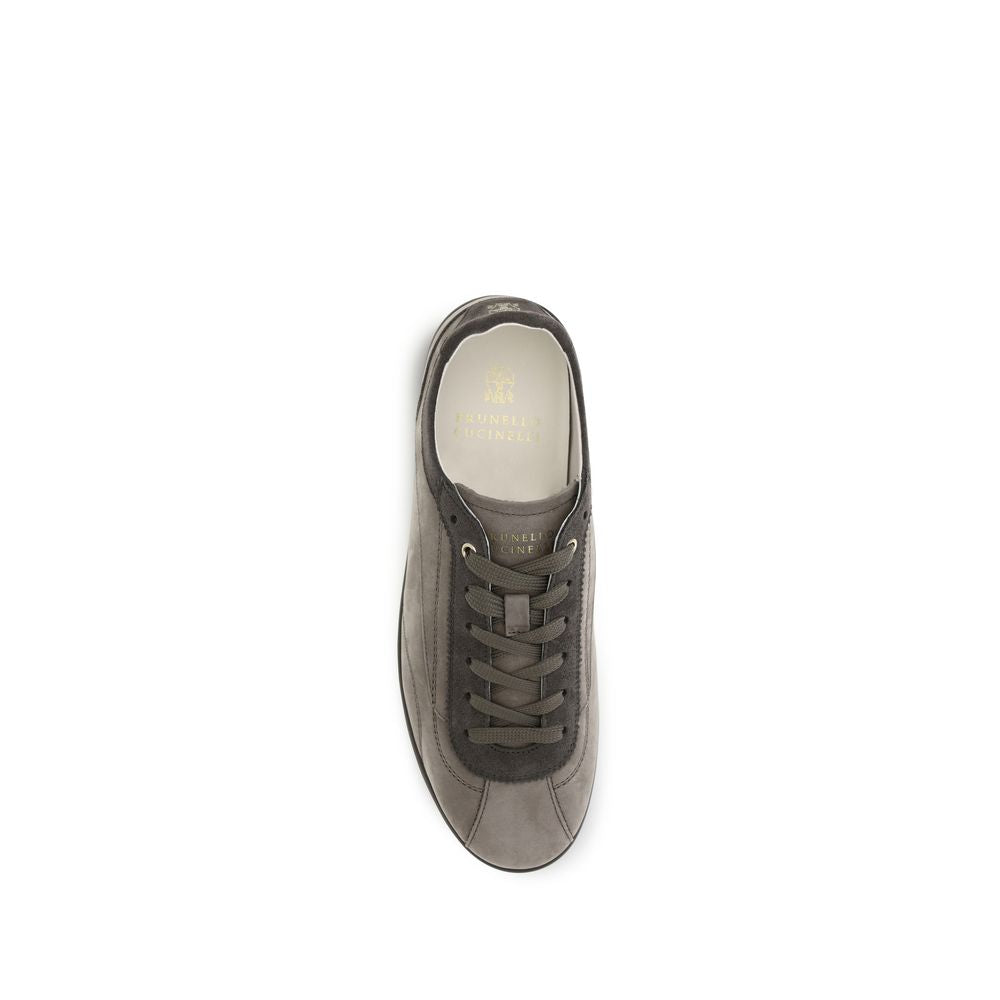 Brunello Cucinelli Gray Nubuck Suede Slim Sole Sneakers Leather Lining AW26