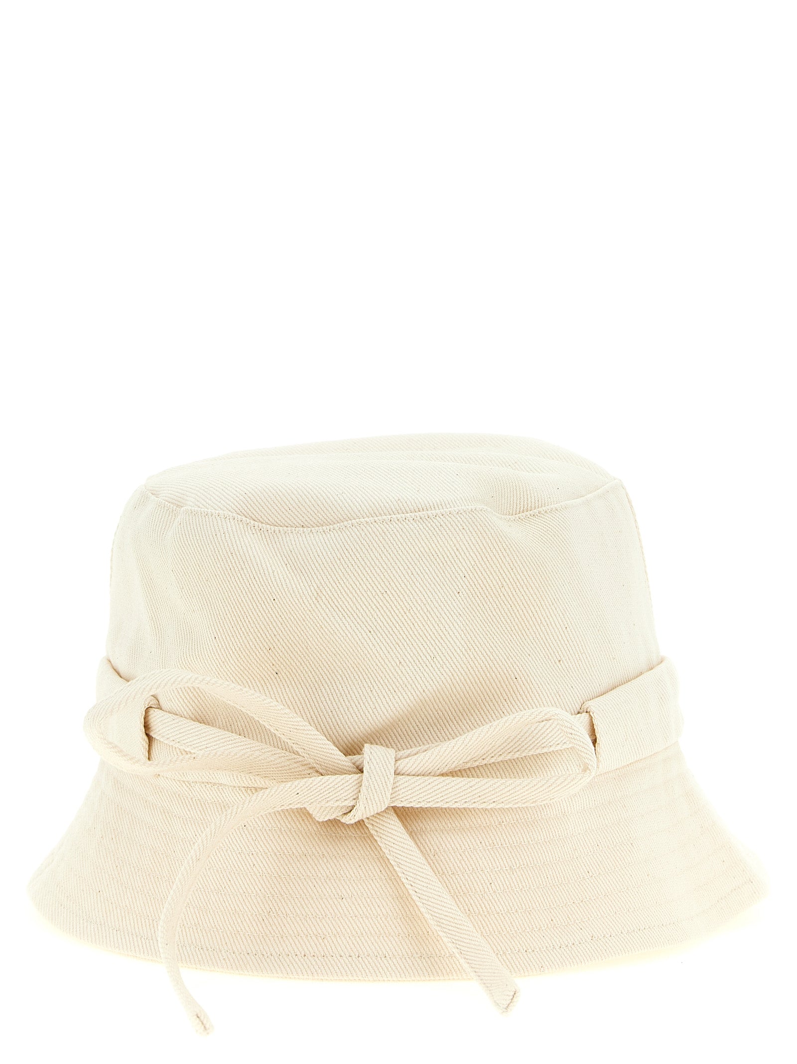 Jacquemus Le Bob Gadjo Beige Cotton Bucket Hat Metal Logo Drawstring Men