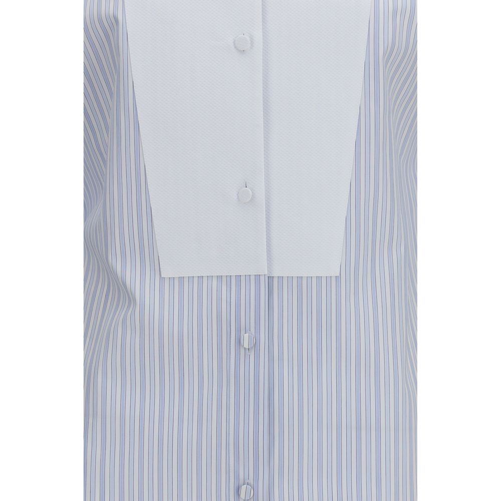 Tom Ford Blue Cotton Striped Bowling Collar Shirt Pearl Buttons Contrast Patch AW26