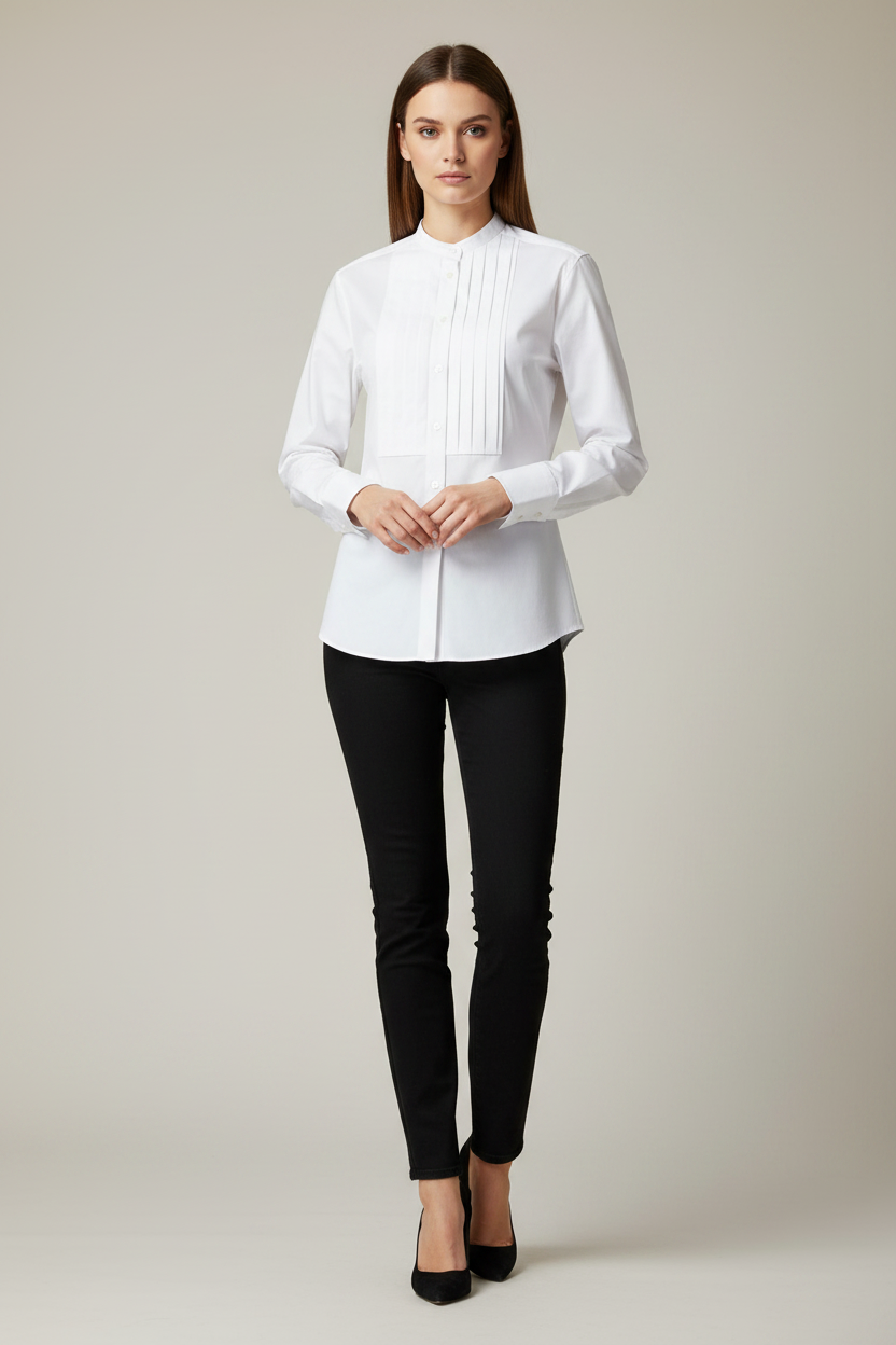 Fendi White Cotton Poplin Dress Shirt Doppio Punto Embroidery AW26