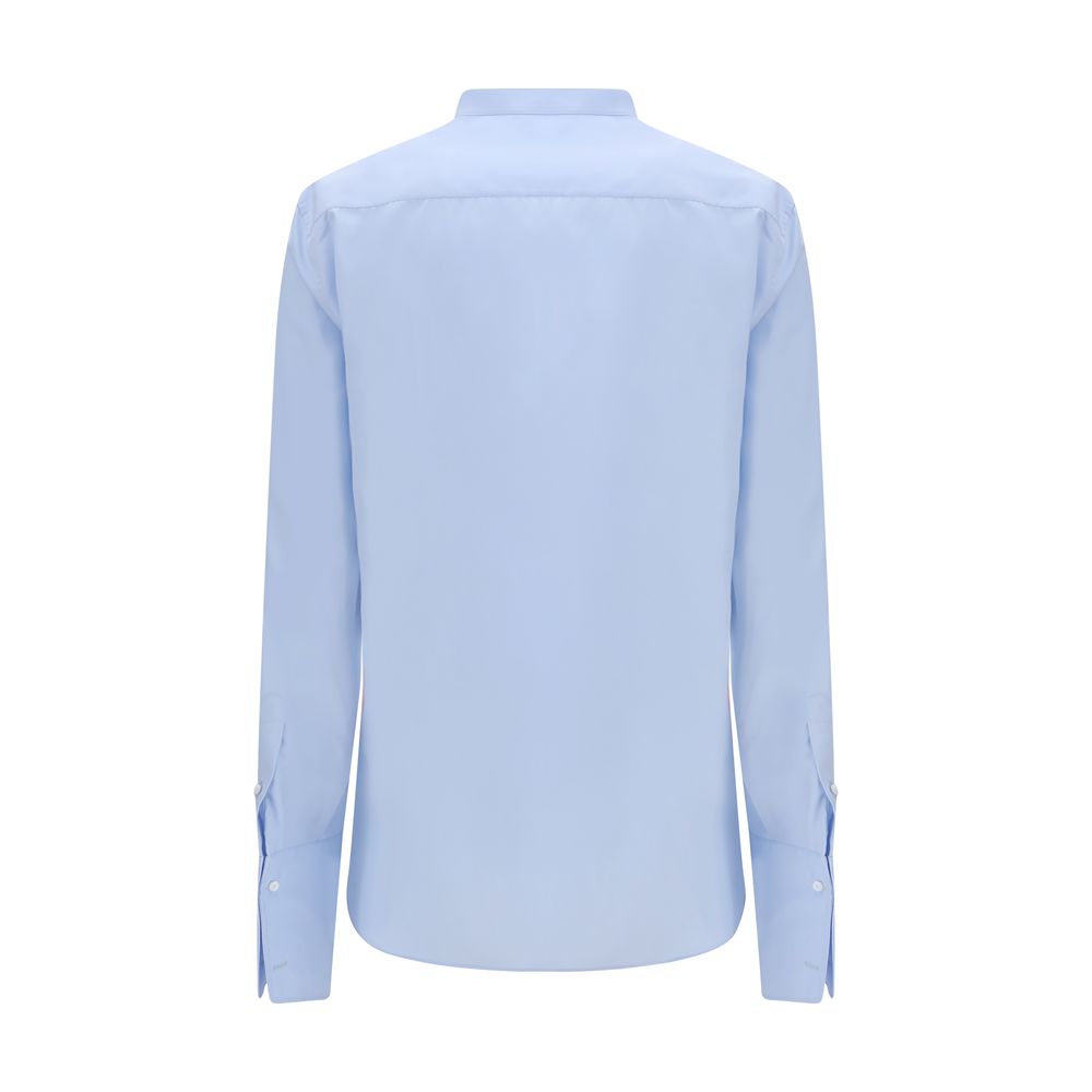 Fendi Blue Cotton Poplin Dress Shirt Doppio Punto Embroidery AW26