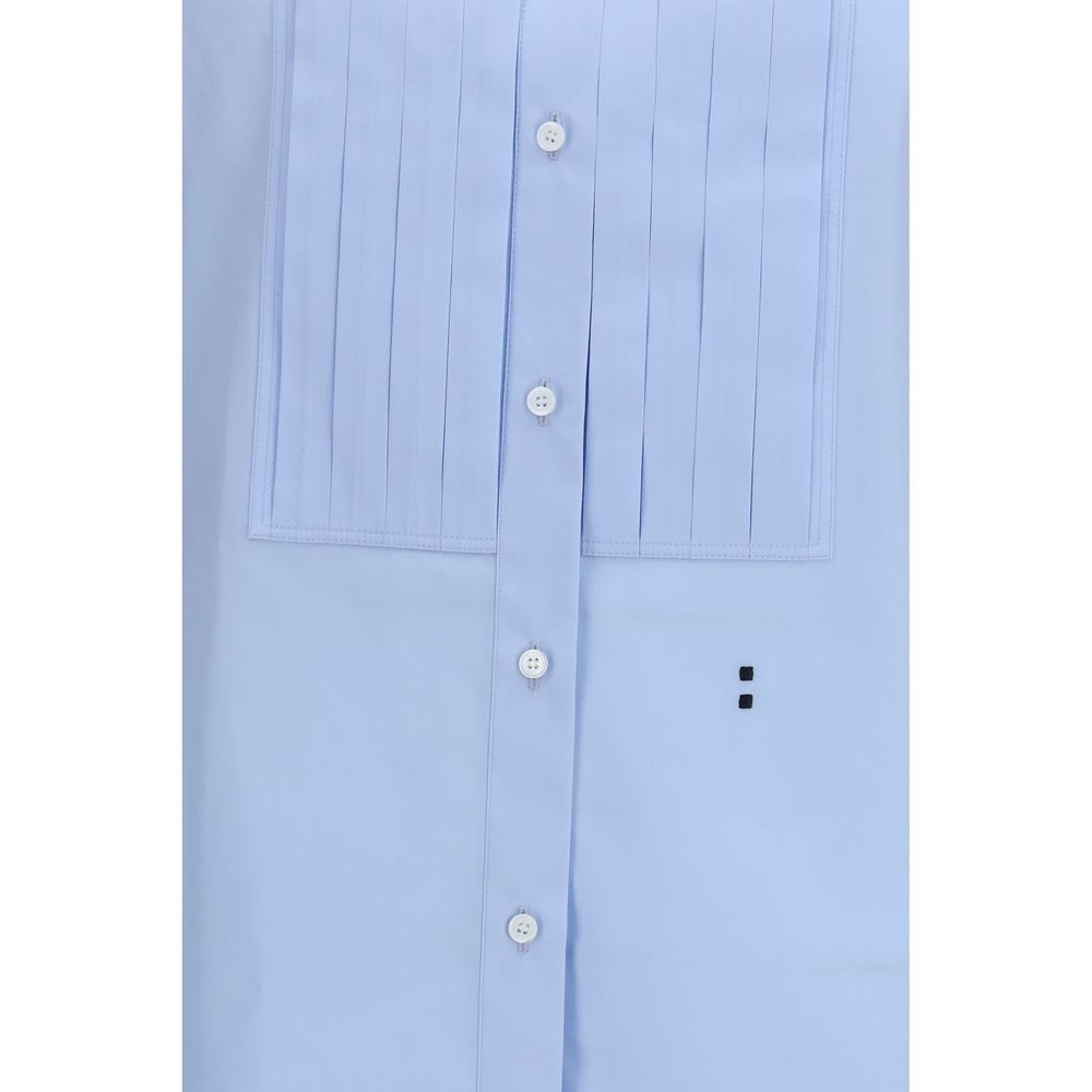 Fendi Blue Cotton Poplin Dress Shirt Doppio Punto Embroidery AW26