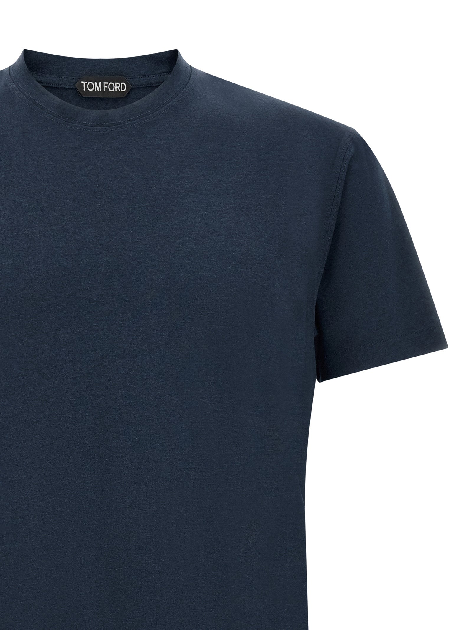 Tom Ford Blue Lyocell Cotton Crew Neck T-Shirt Ribbed Collar Men