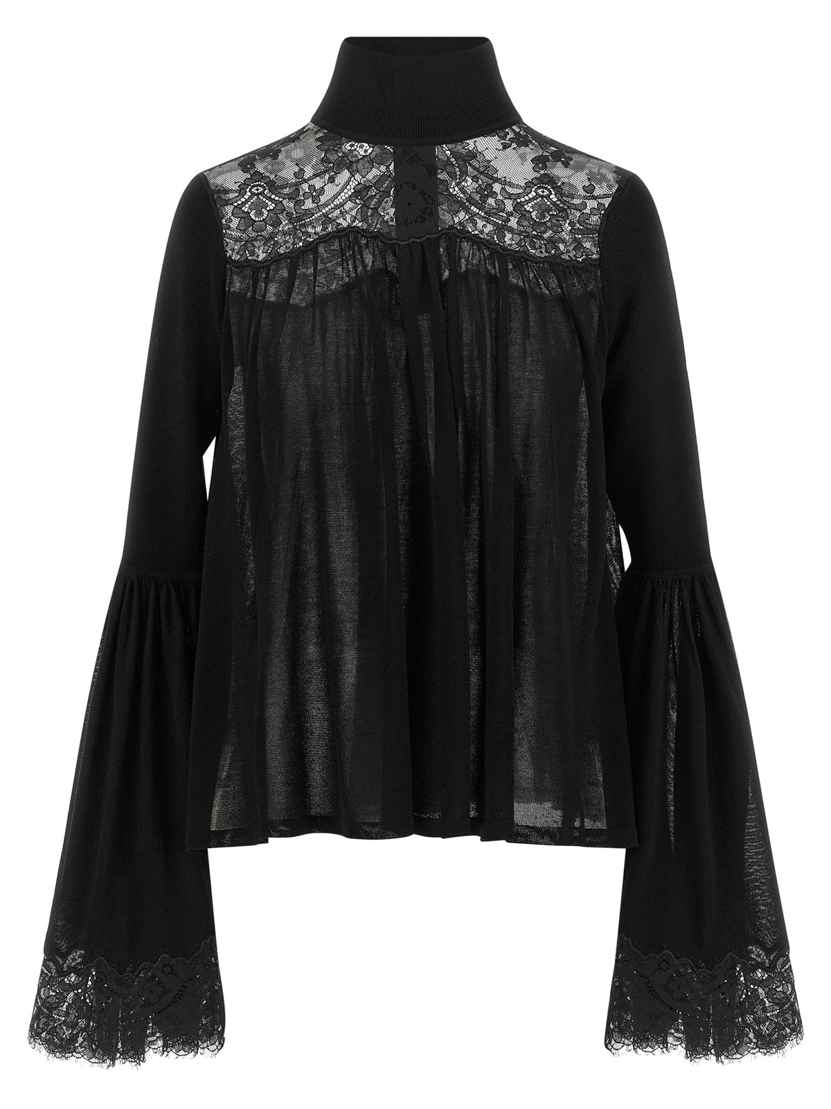 Zimmermann Valiant Lace Carré Bell Sleeve Blouse in Black