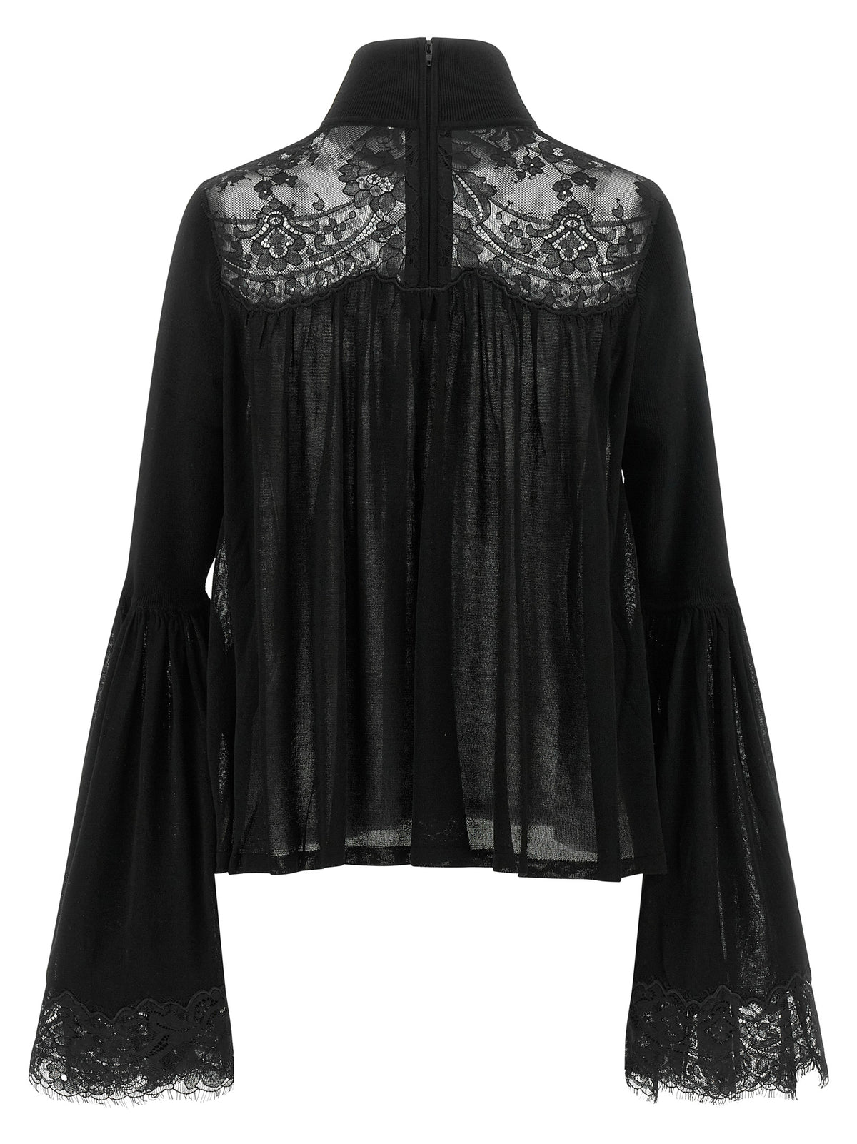 Zimmermann Valiant Lace Carré Bell Sleeve Blouse in Black