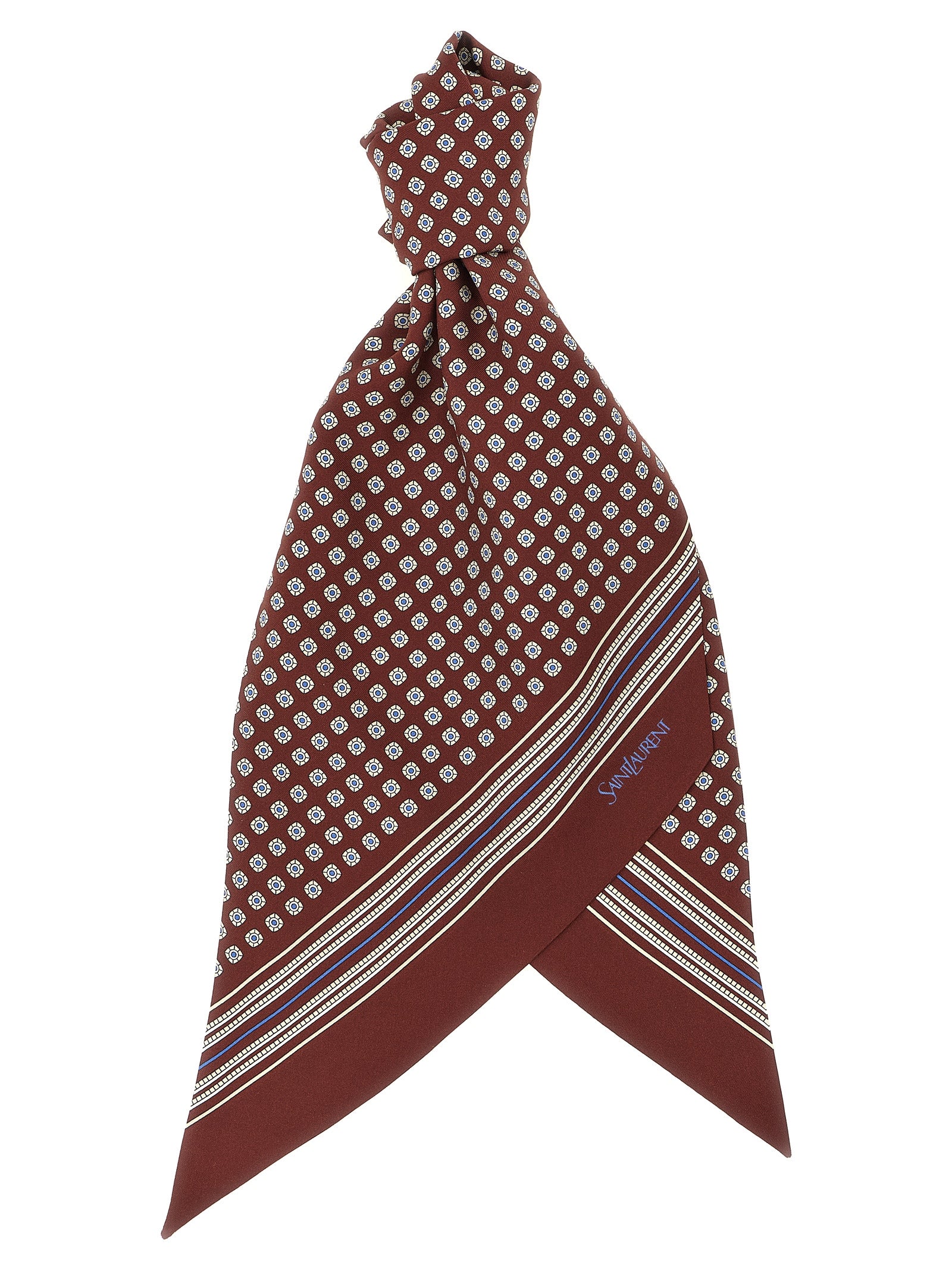 Saint Laurent Bordeaux Silk Twill Lavallière Scarf Geometric Pattern Men