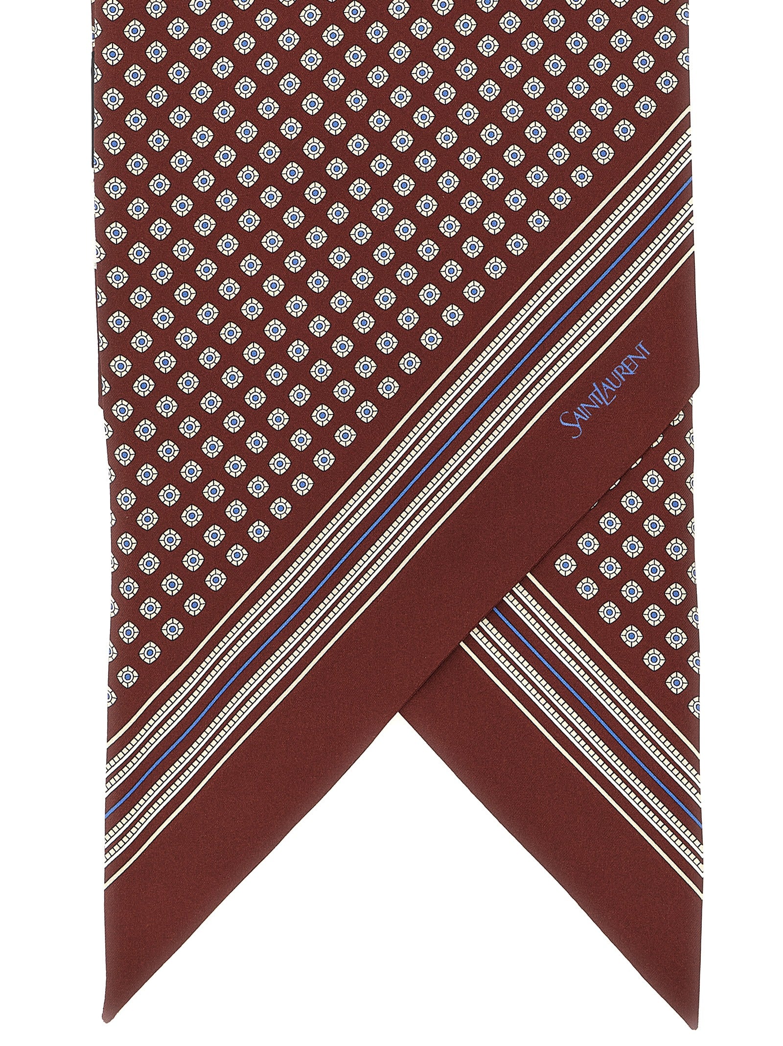 Saint Laurent Bordeaux Silk Twill Lavallière Scarf Geometric Pattern Men