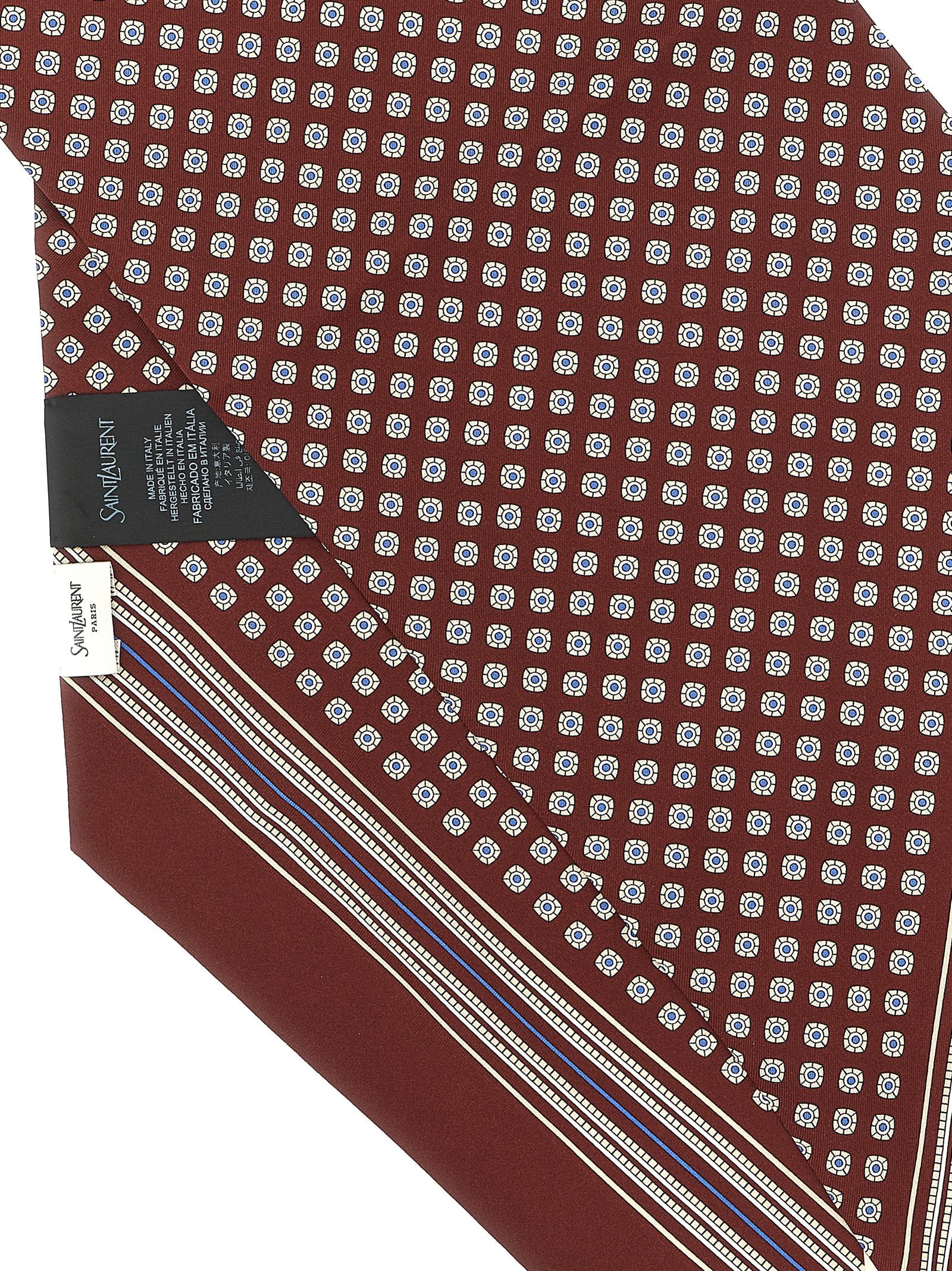 Saint Laurent Bordeaux Silk Twill Lavallière Scarf Geometric Pattern Men