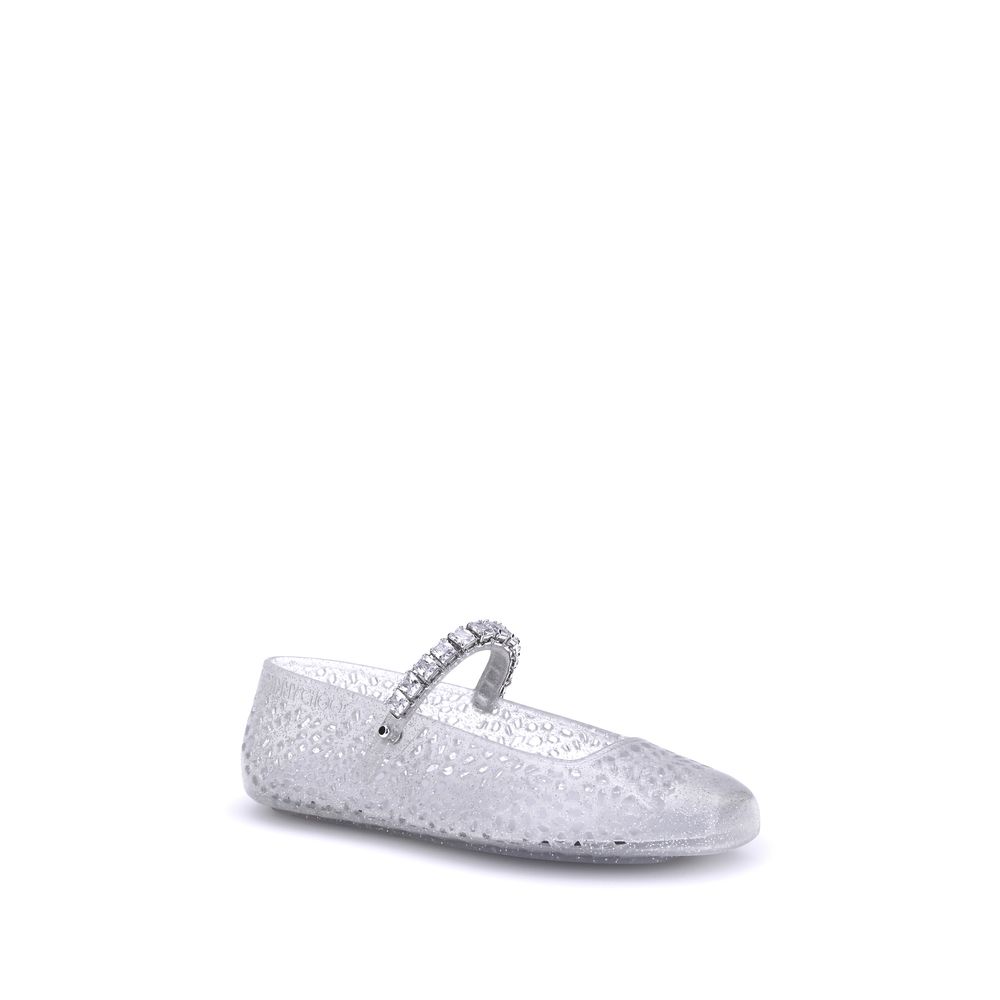Jimmy Choo White Jelly Ballet Flats Crystal Strap Lace Cutout AW26