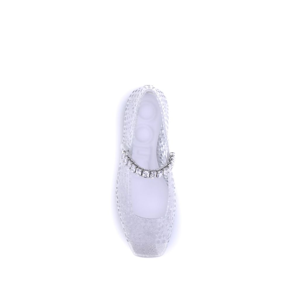 Jimmy Choo White Jelly Ballet Flats Crystal Strap Lace Cutout AW26