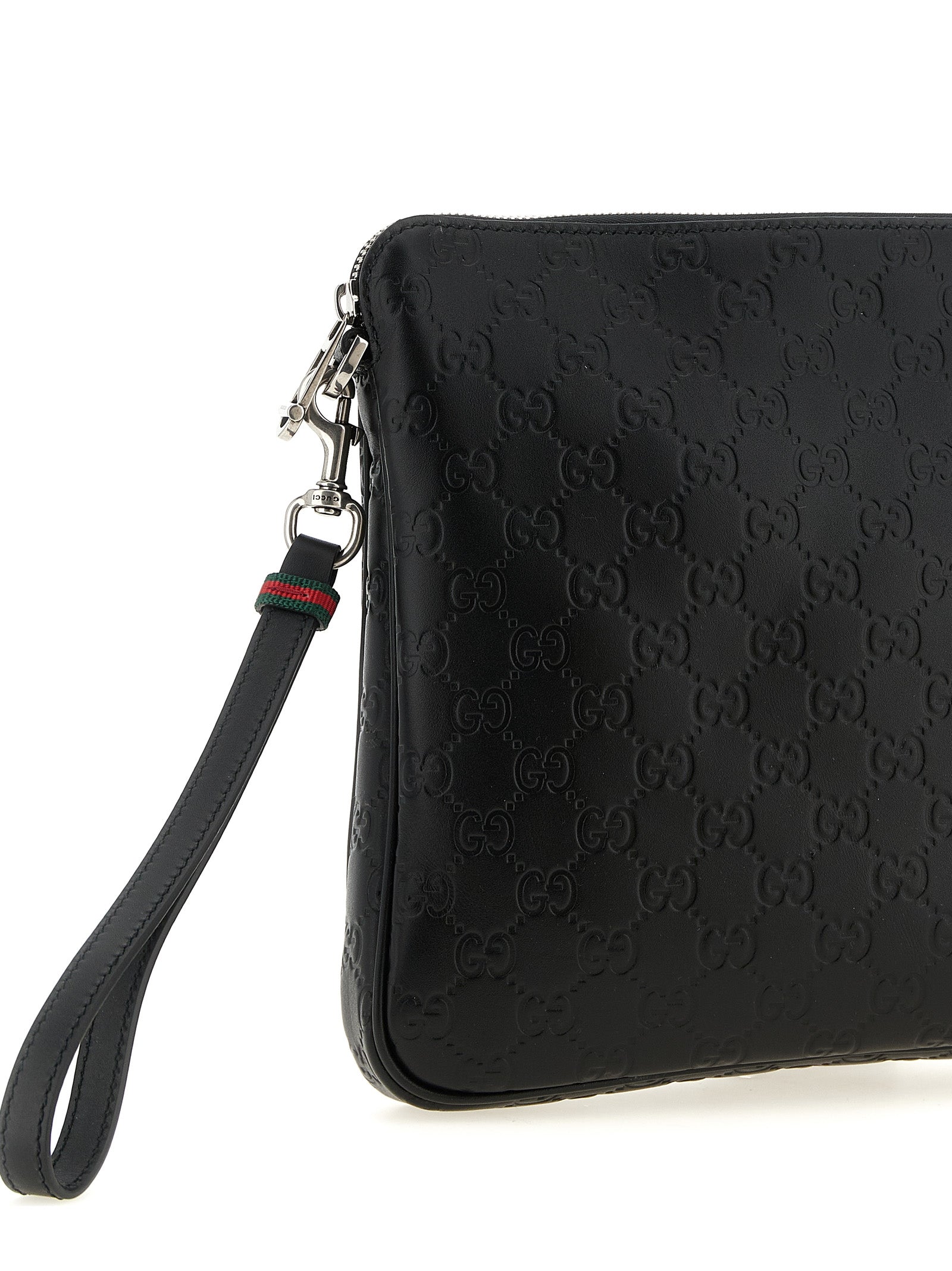 Gucci GG Emblem Black Calfskin Embossed Midi Shoulder Crossbody Bag Men