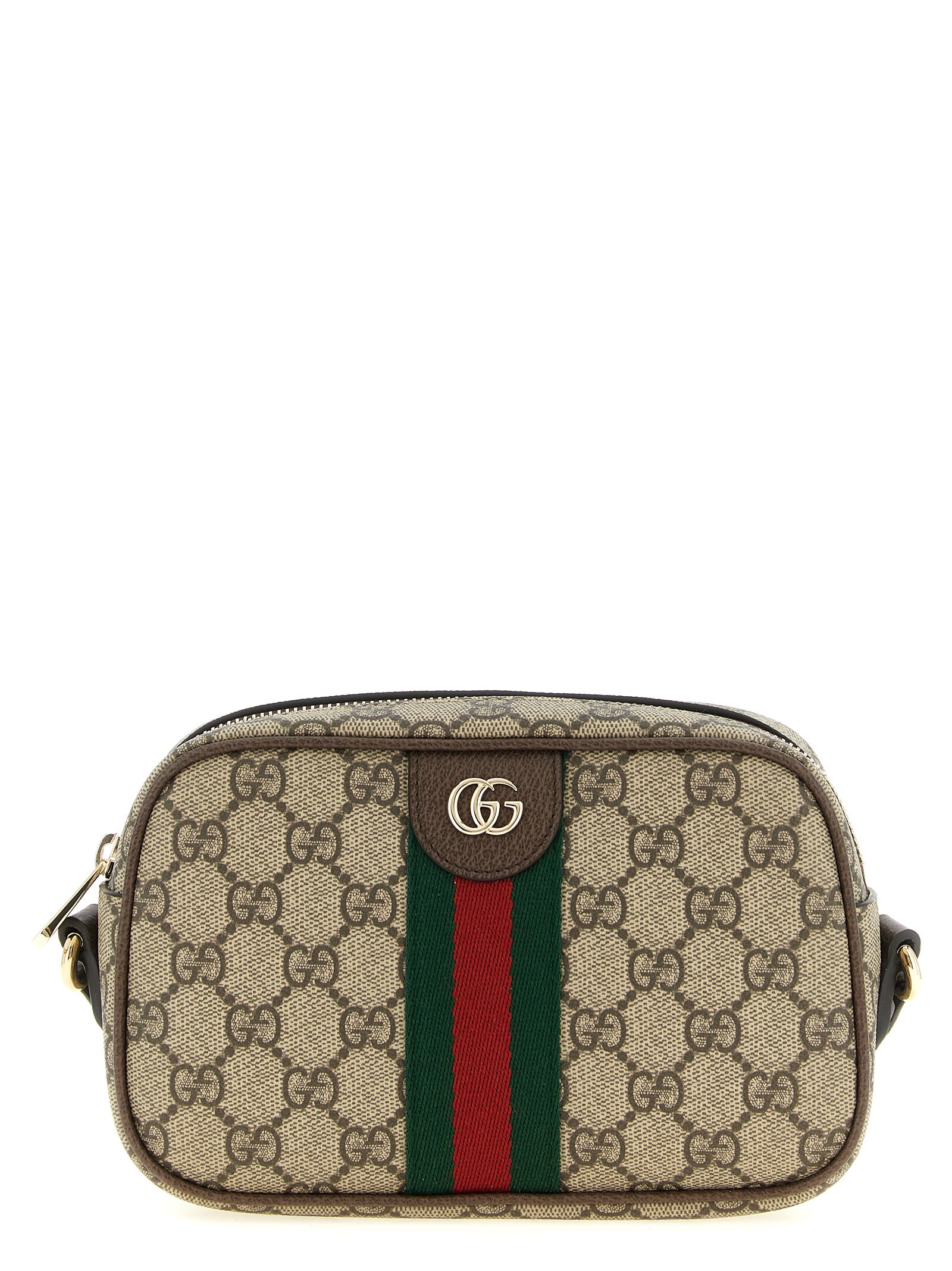 Gucci Ophidia Brown GG Monogram Small Shoulder Bag Nastro Web Gold