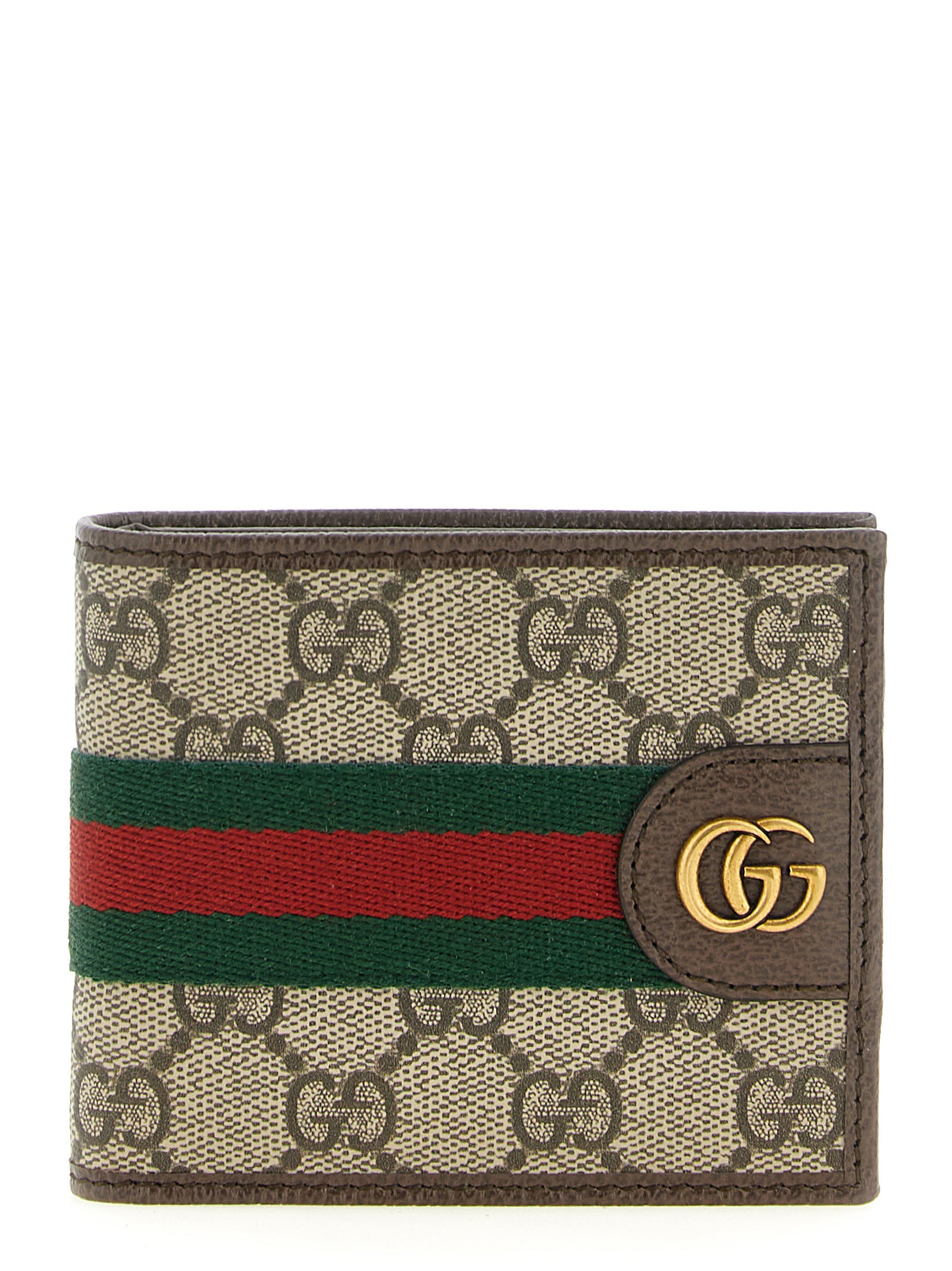 Gucci Ophidia Beige GG Monogram Bifold Wallet Nastro Web Gold Men