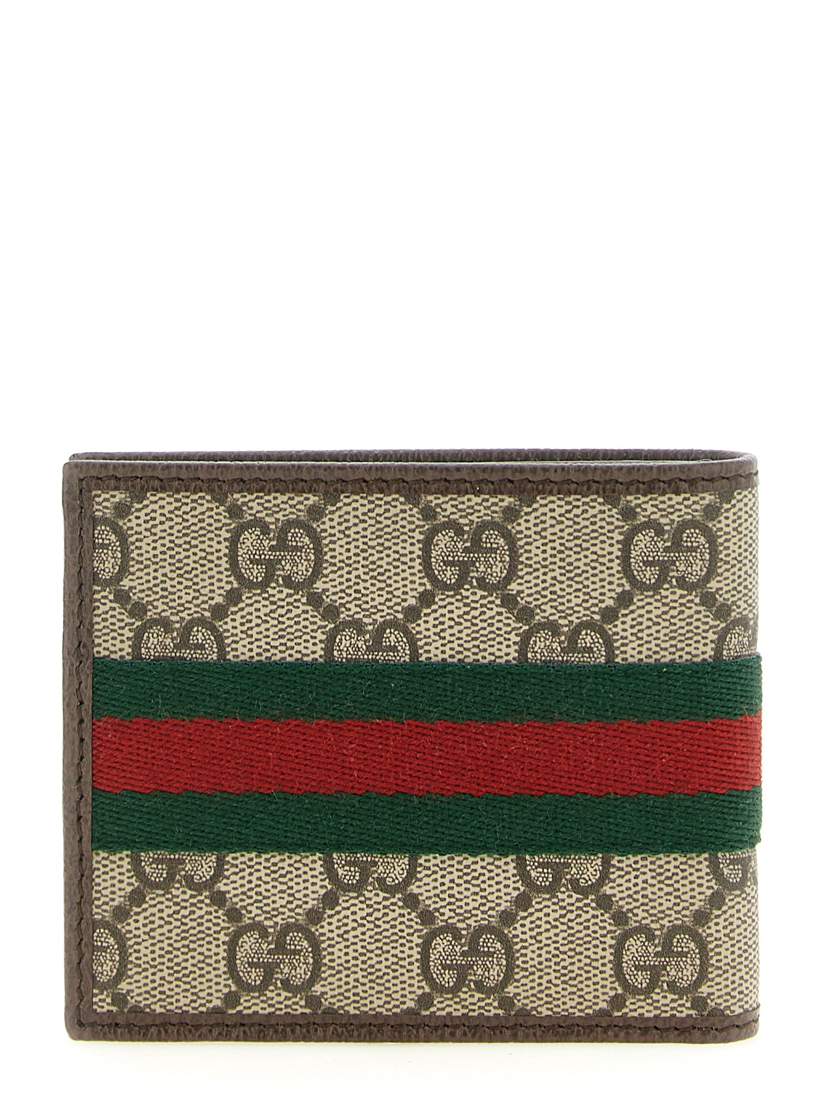 Gucci Ophidia Beige GG Monogram Bifold Wallet Nastro Web Gold Men