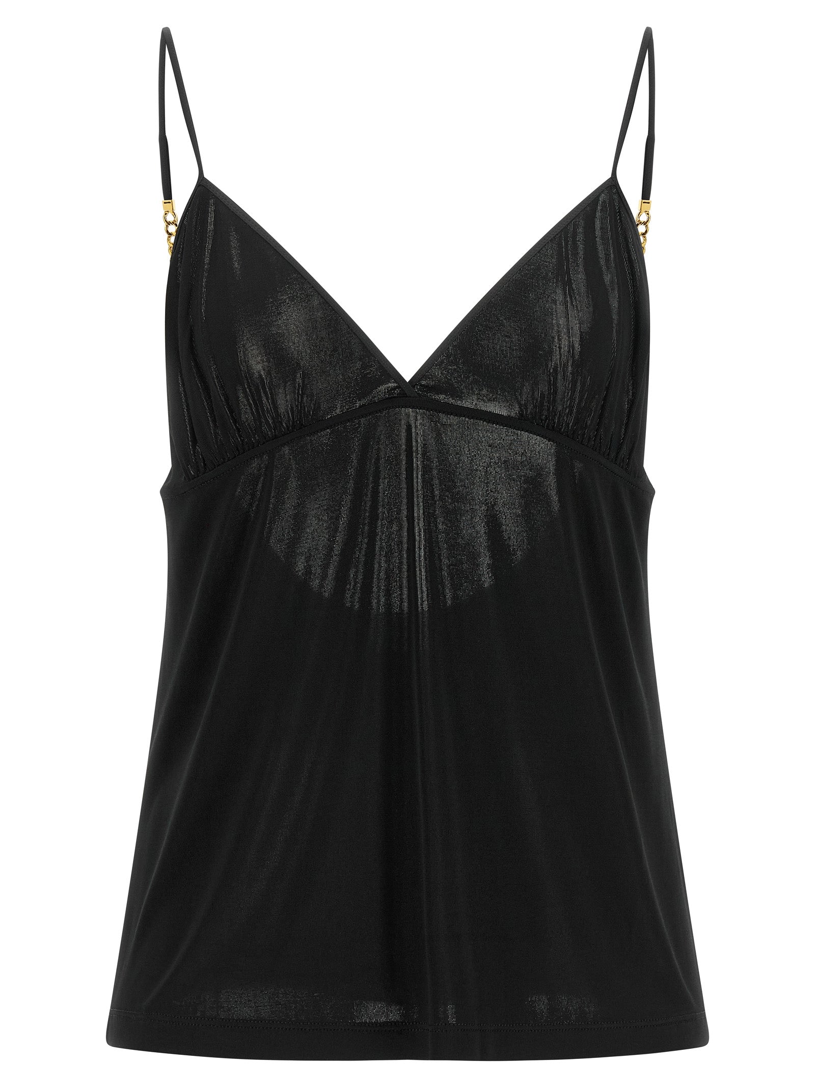 Saint Laurent Black Viscose Satin Tank Top YSL Cassandre Gold Chain