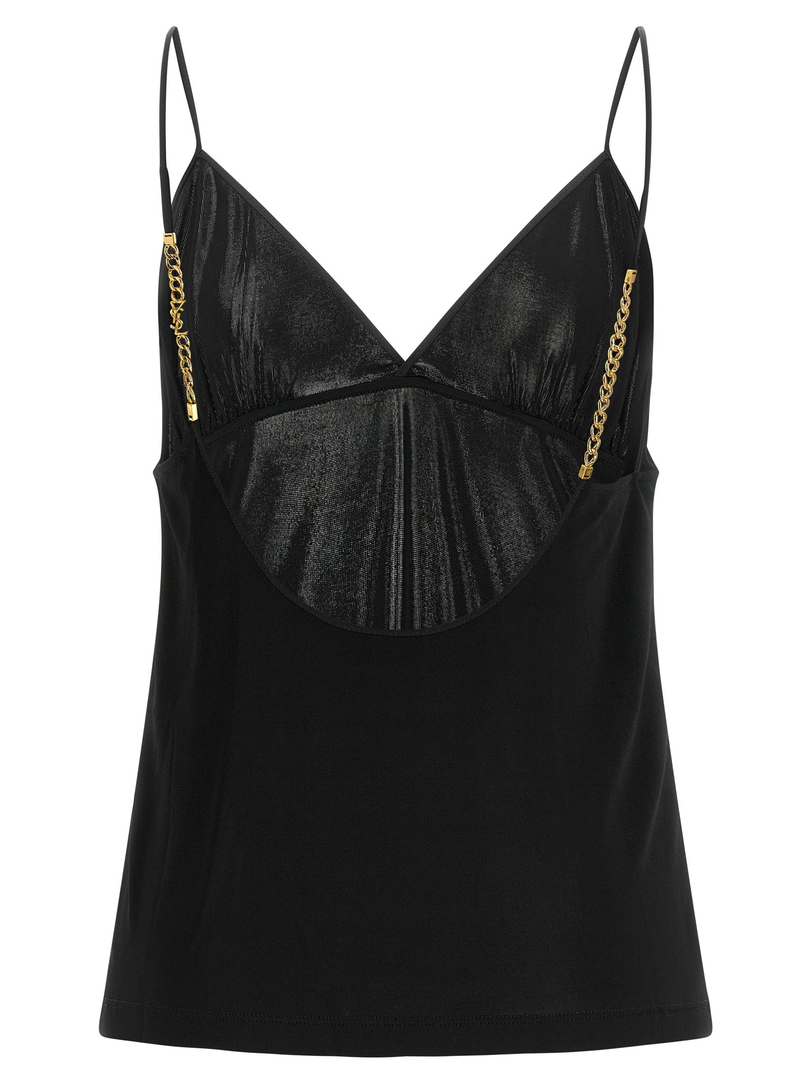 Saint Laurent Black Viscose Satin Tank Top YSL Cassandre Gold Chain