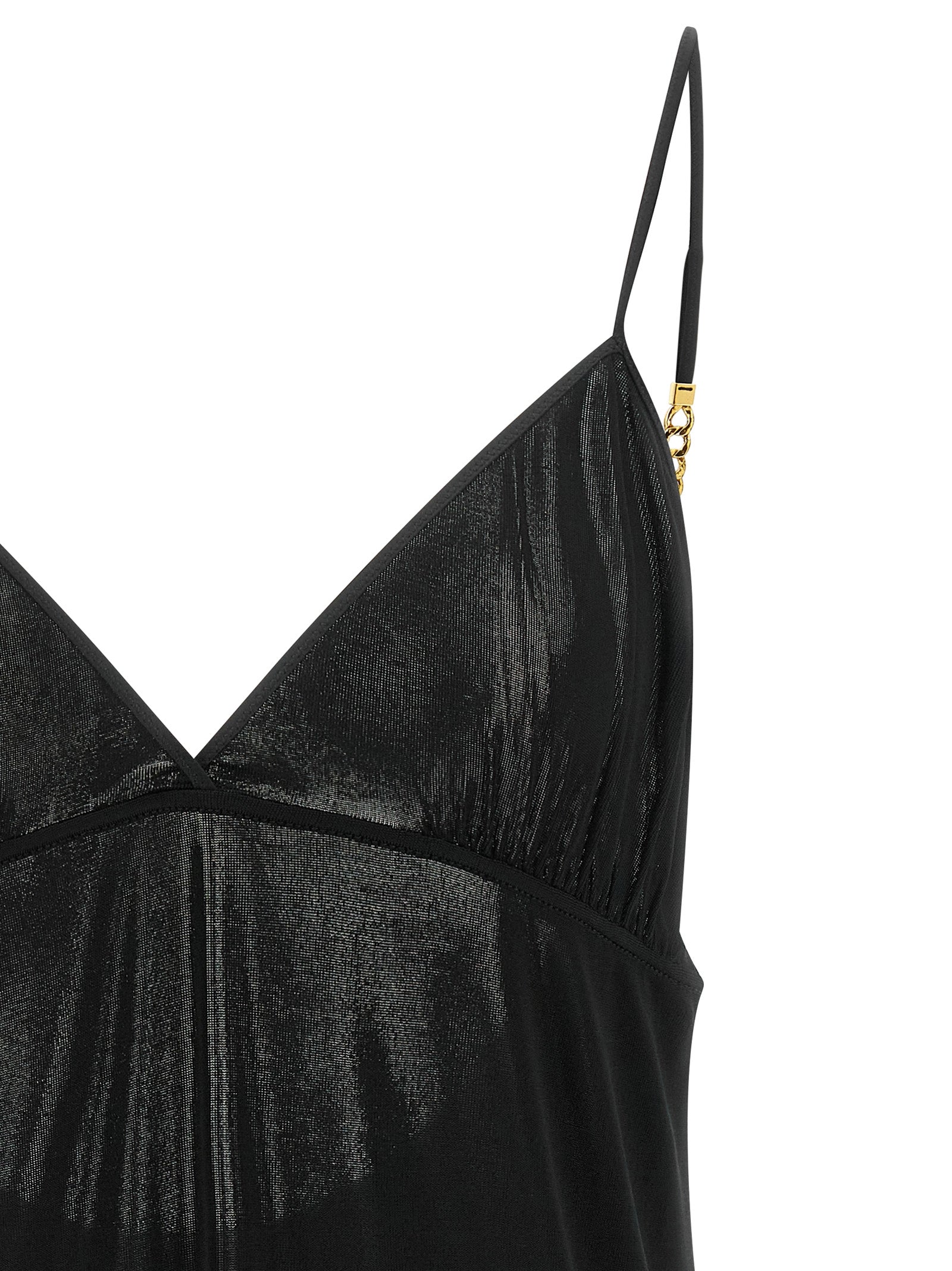 Saint Laurent Black Viscose Satin Tank Top YSL Cassandre Gold Chain