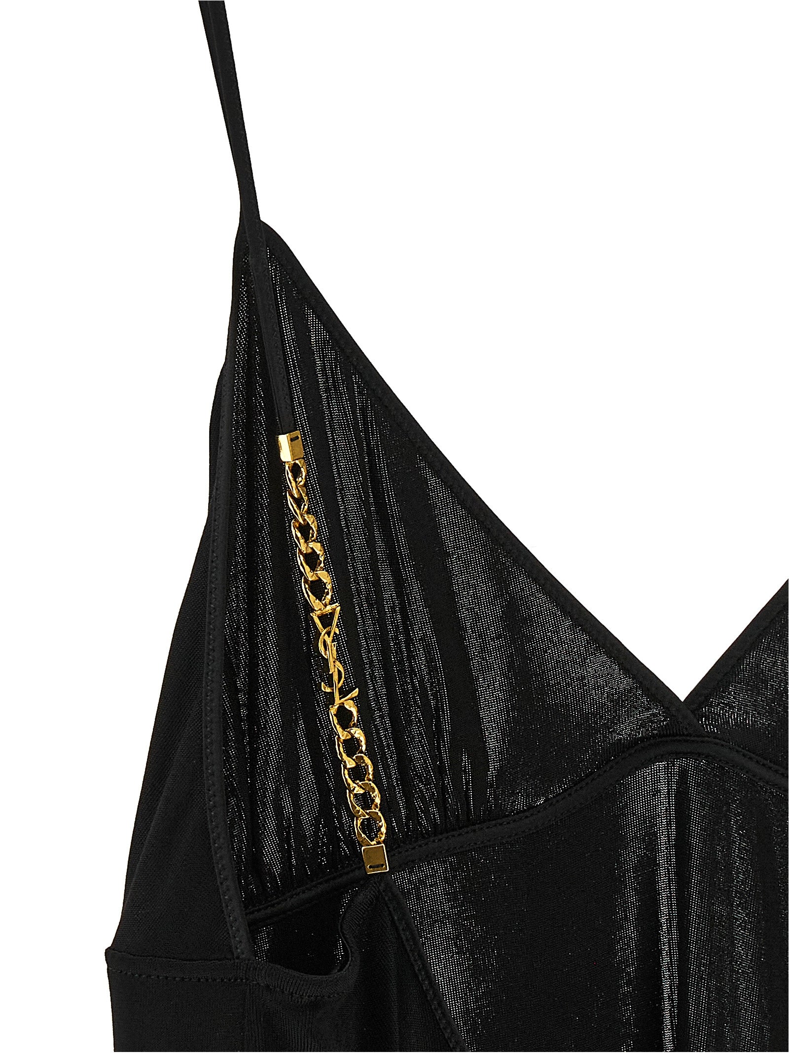 Saint Laurent Black Viscose Satin Tank Top YSL Cassandre Gold Chain