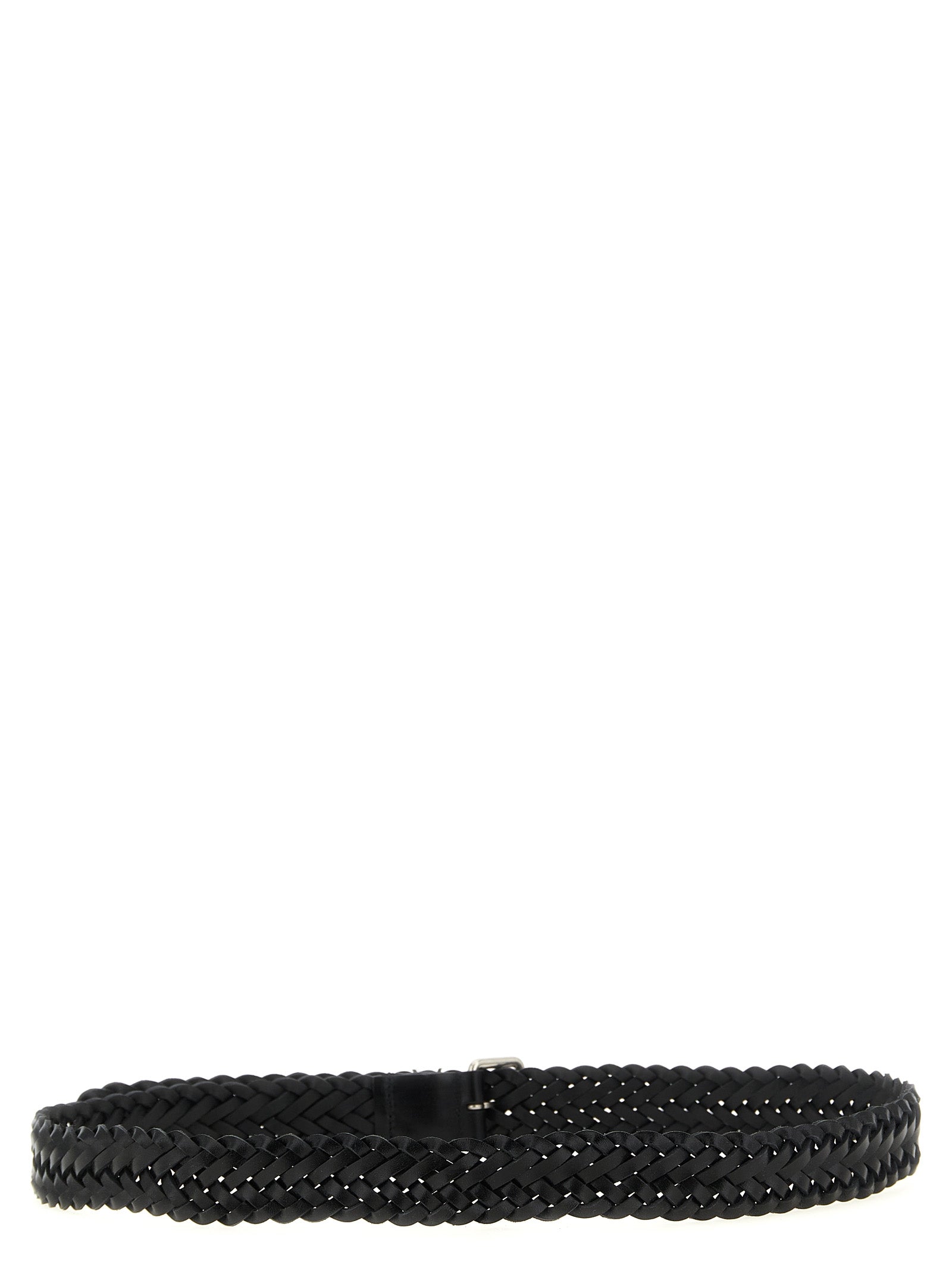Saint Laurent Black Braided Calfskin Belt Cassandre Logo Men