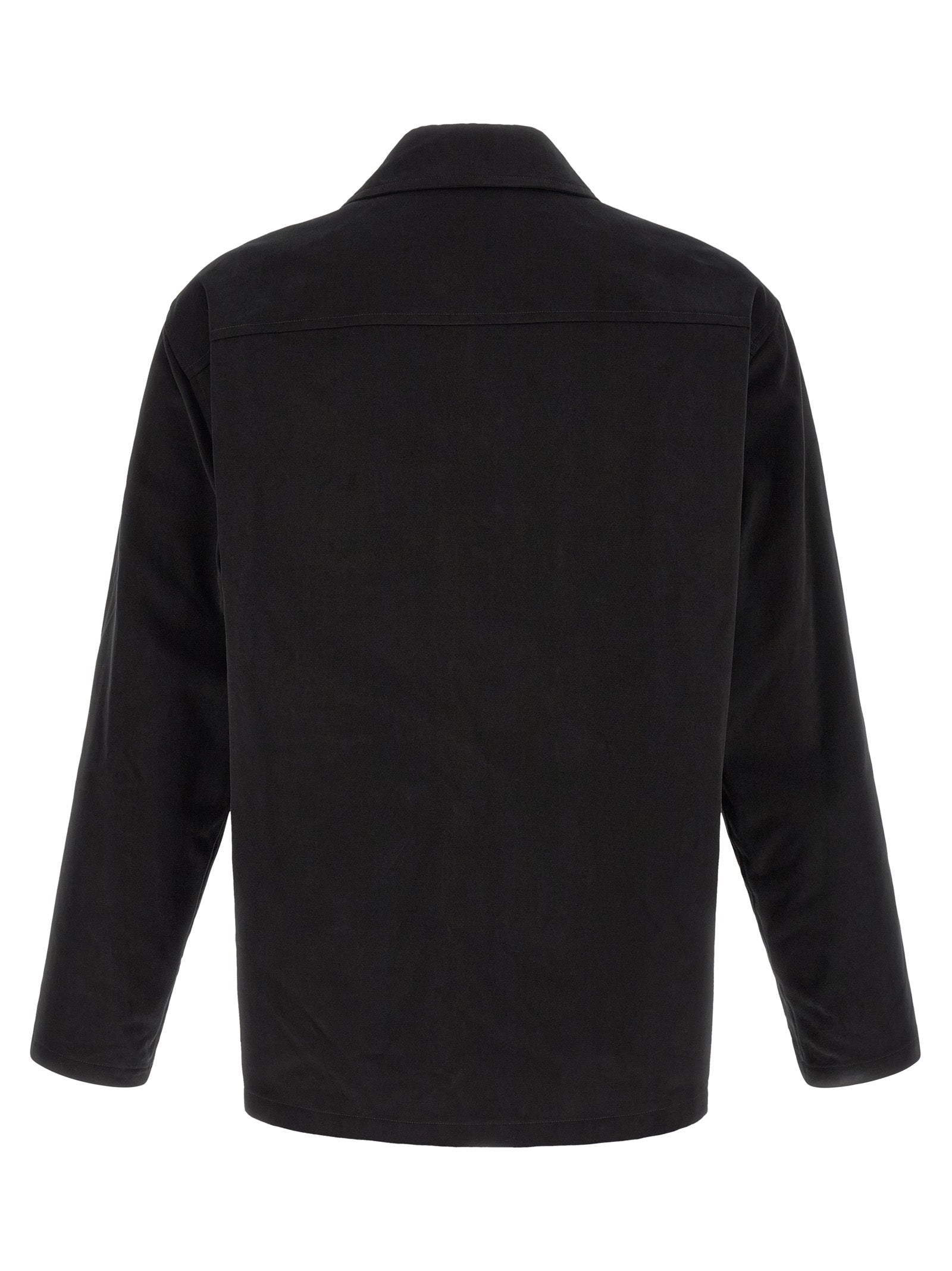 Saint Laurent Black Cotton Overshirt Leather Logo Tab Men