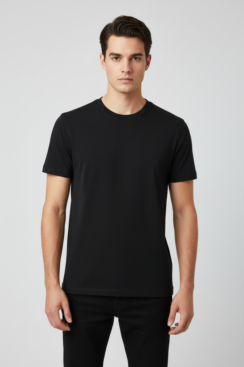 Saint Laurent Black Cotton Cassandre Logo Crew Neck T-Shirt