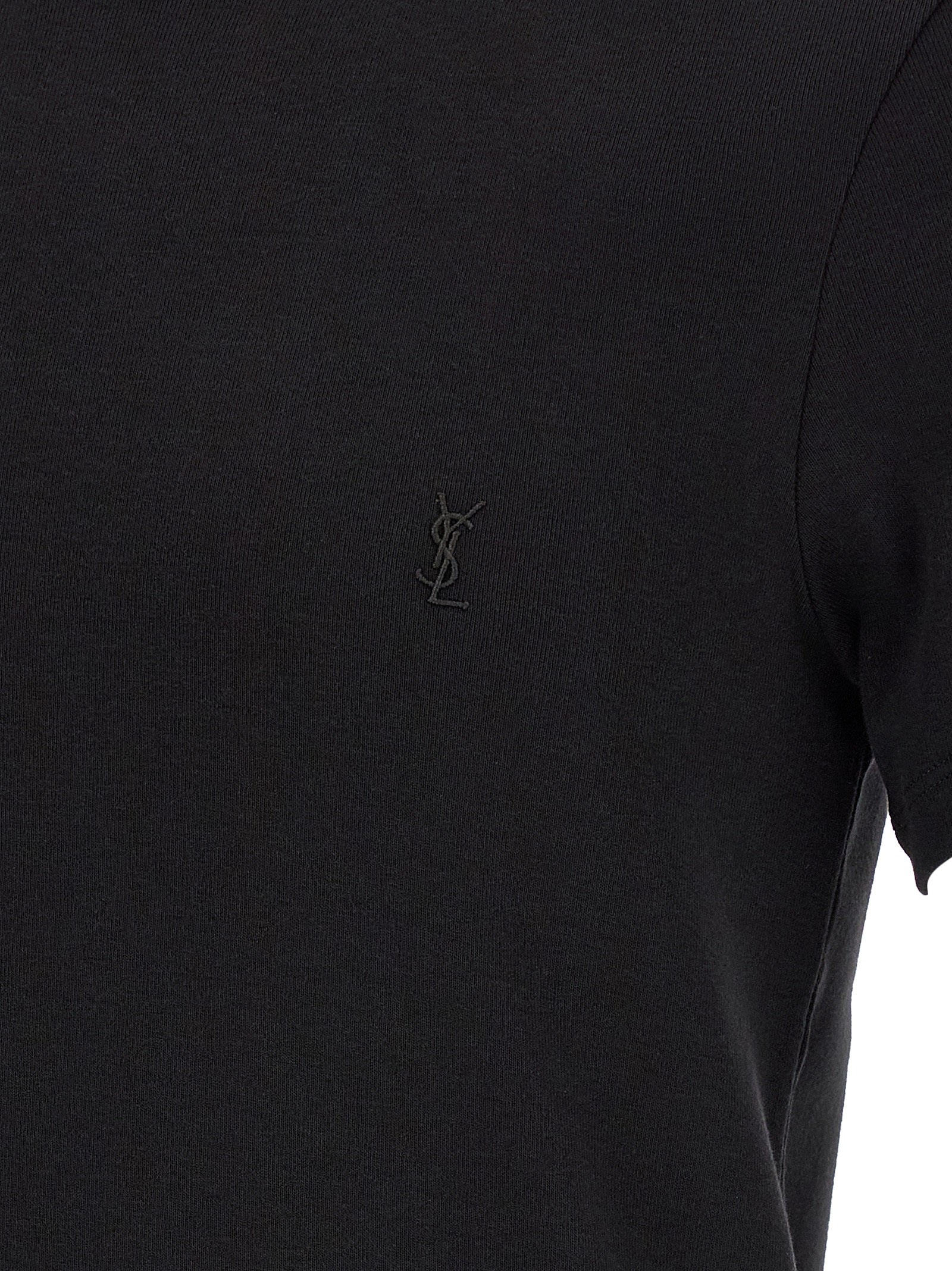 Saint Laurent Black Cotton Cassandre Logo Crew Neck T-Shirt