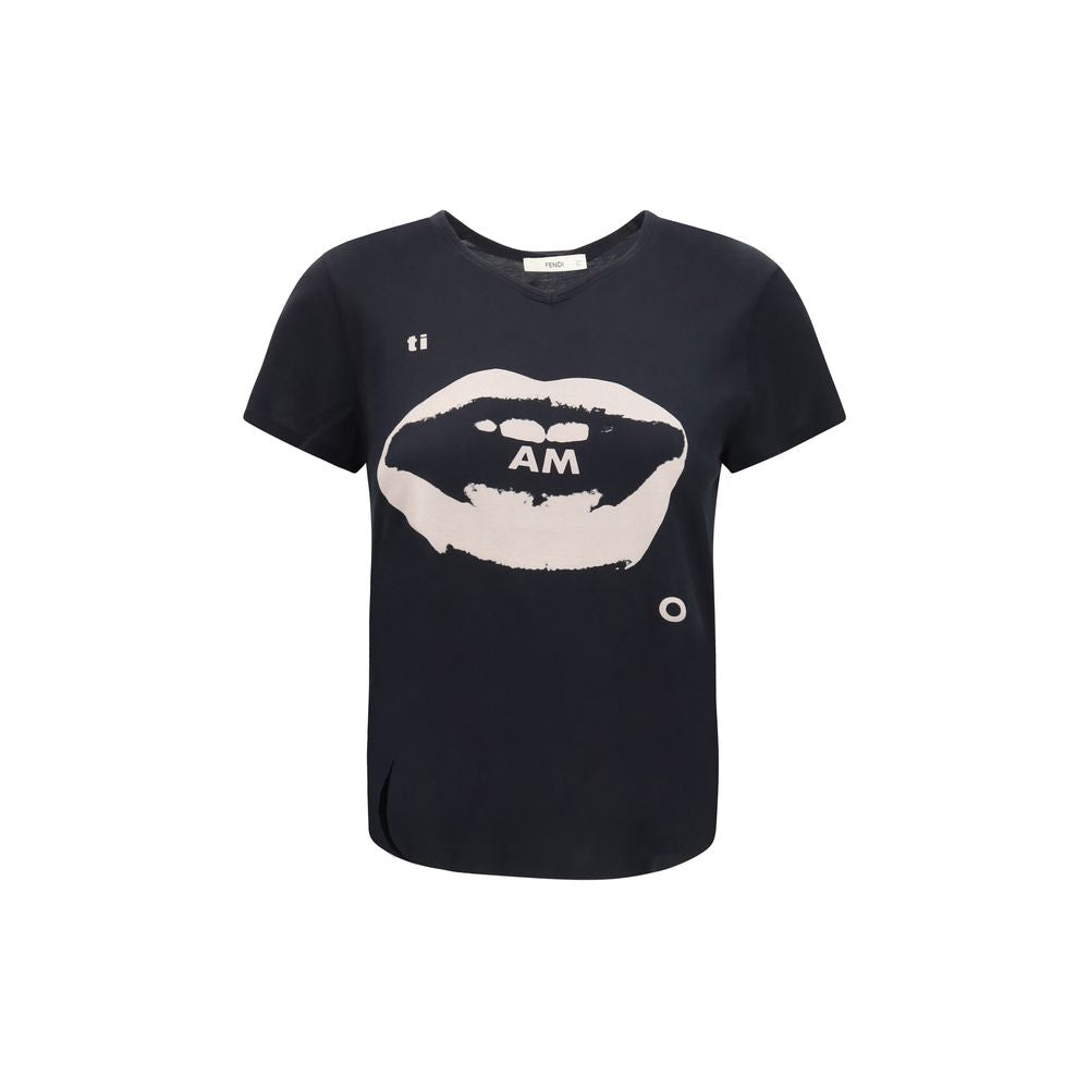 Fendi Black Organic Cotton Ti Amo Graphic T-Shirt AW26