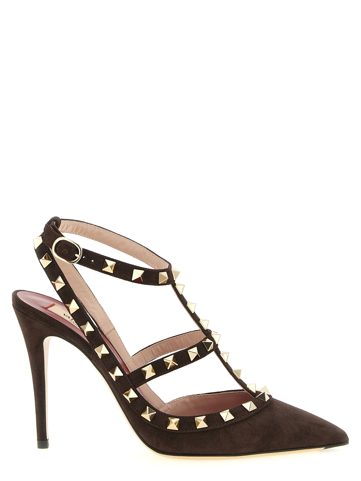 Valentino Garavani Brown Calfskin Rockstud T-Strap Pumps