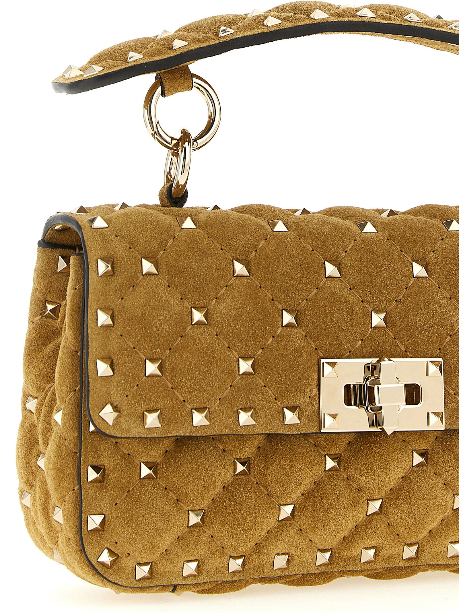 Valentino Garavani Beige Calfskin Rockstud Spike Shoulder Bag